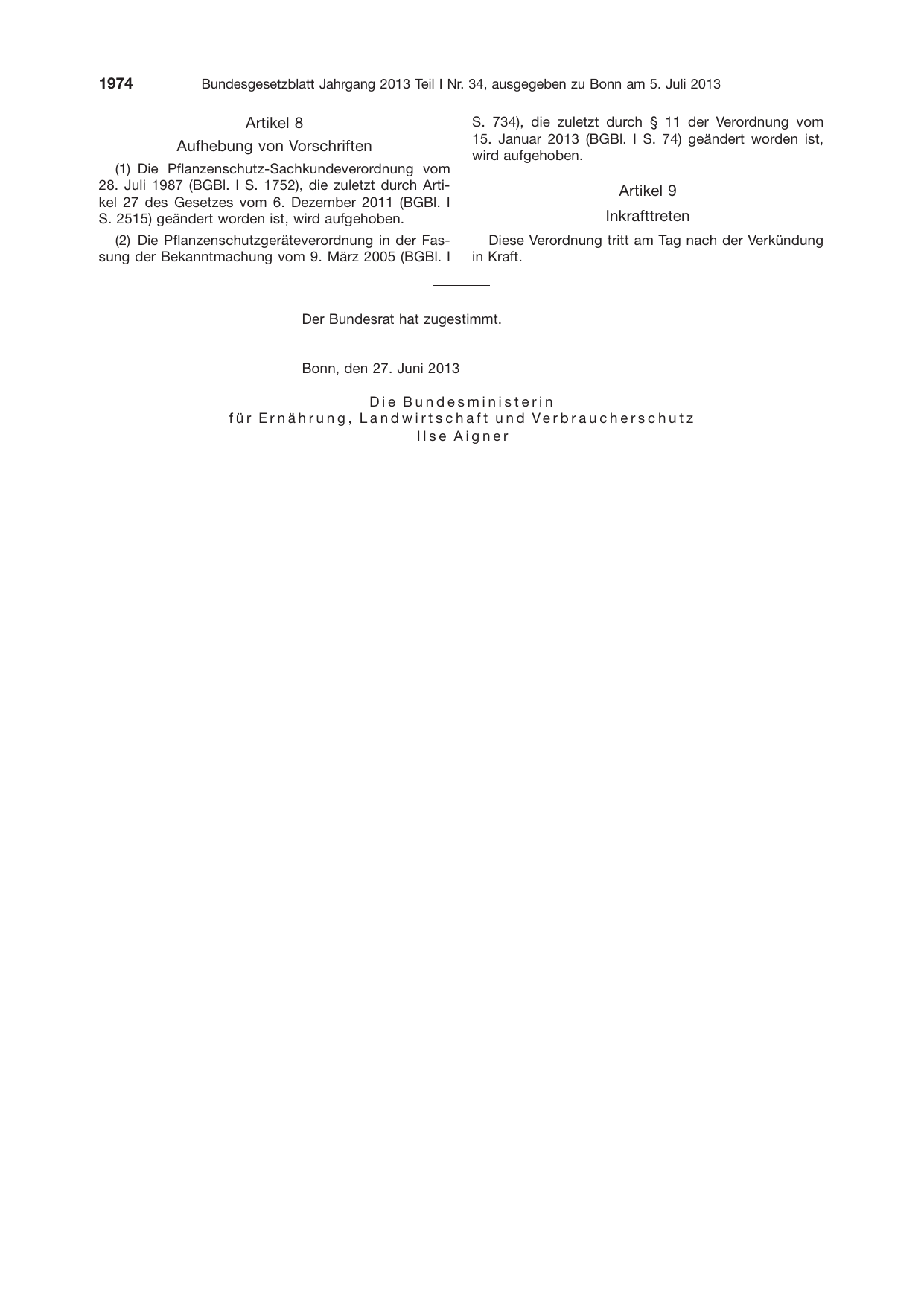 BGBl. 2013, Seite 1974 — Originalseite als Abbildung