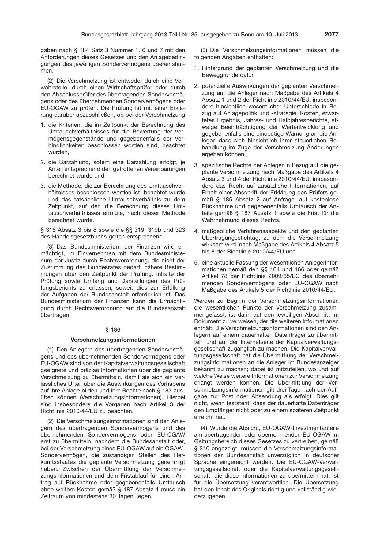 BGBl. 2013, Seite 2077 — Originalseite als Abbildung