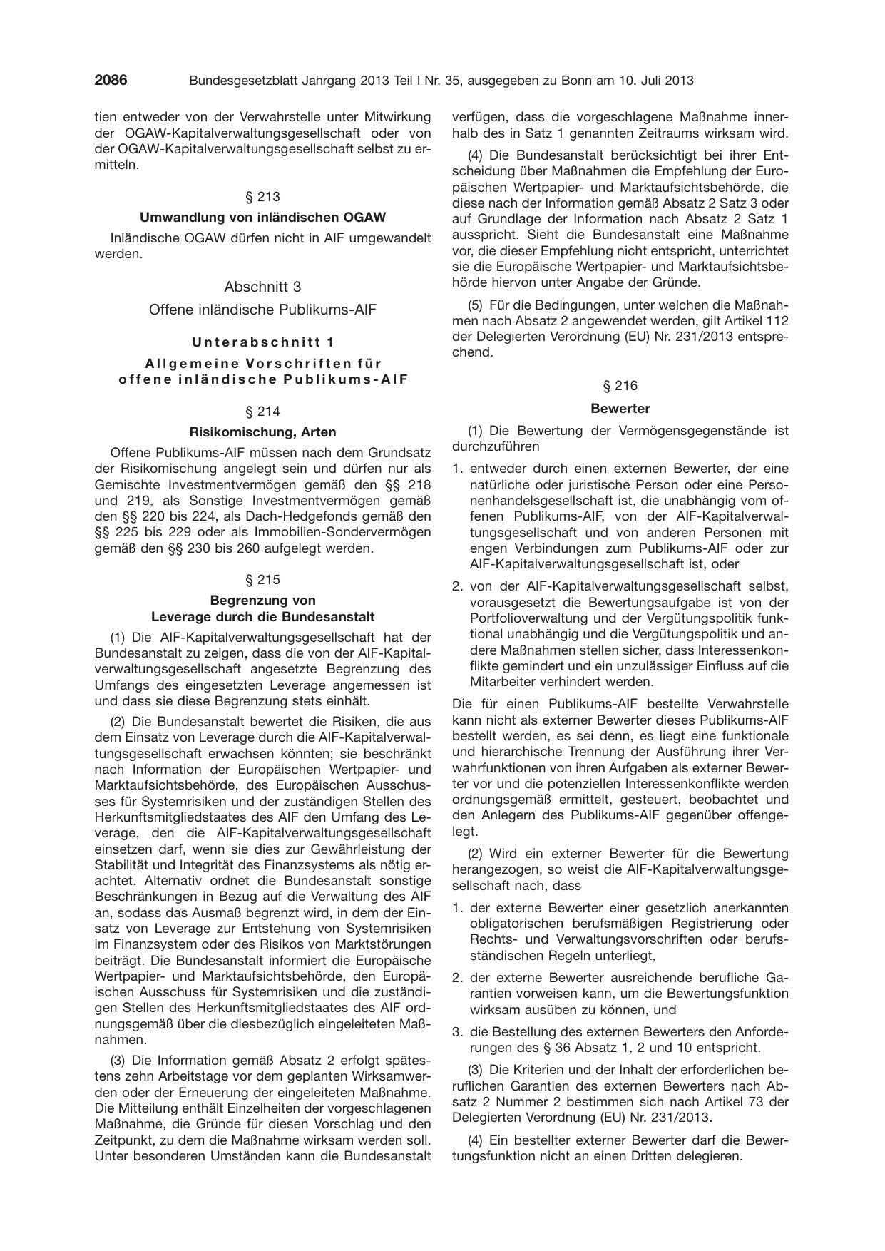 BGBl. 2013, Seite 2086 — Originalseite als Abbildung