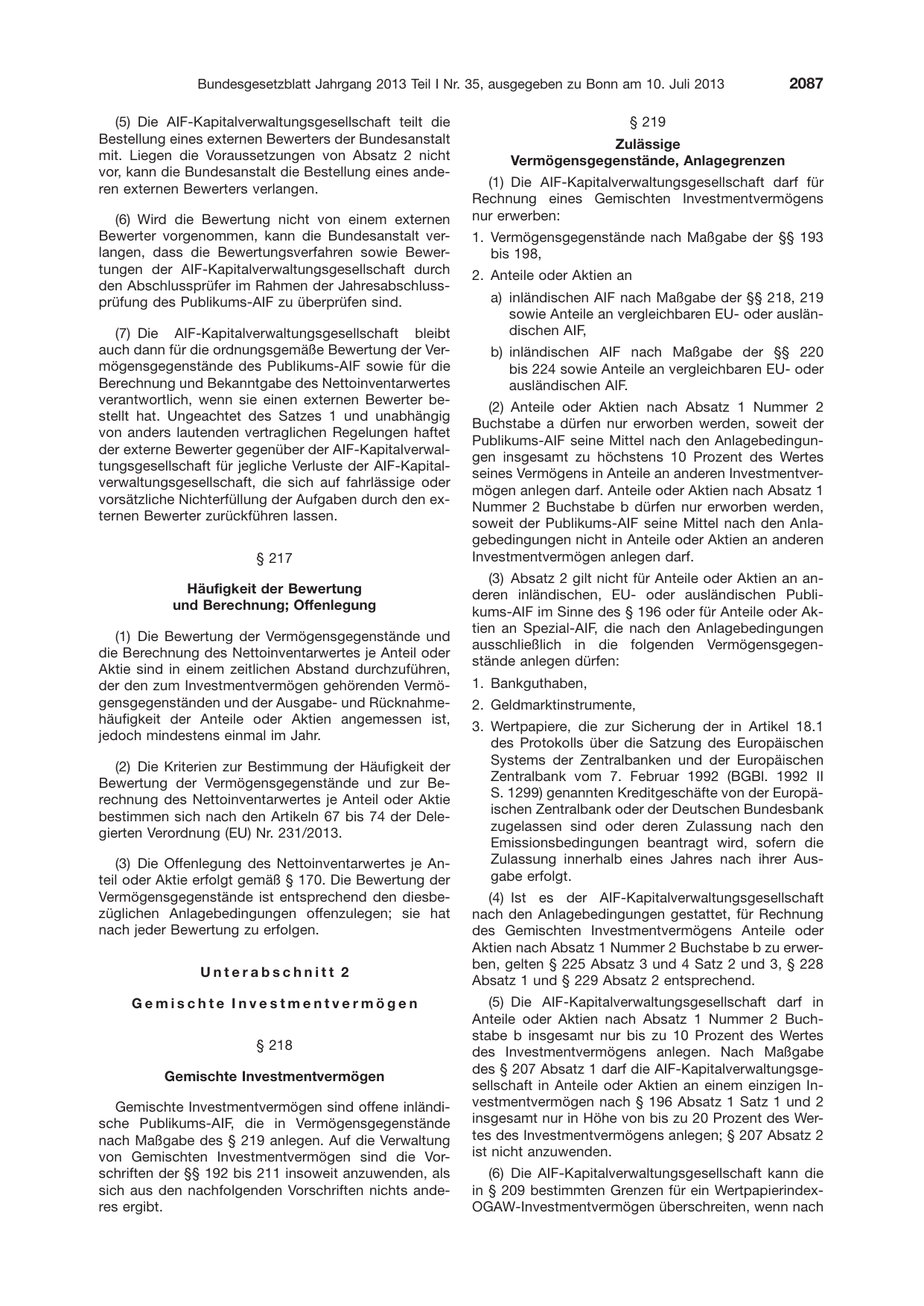 BGBl. 2013, Seite 2087 — Originalseite als Abbildung