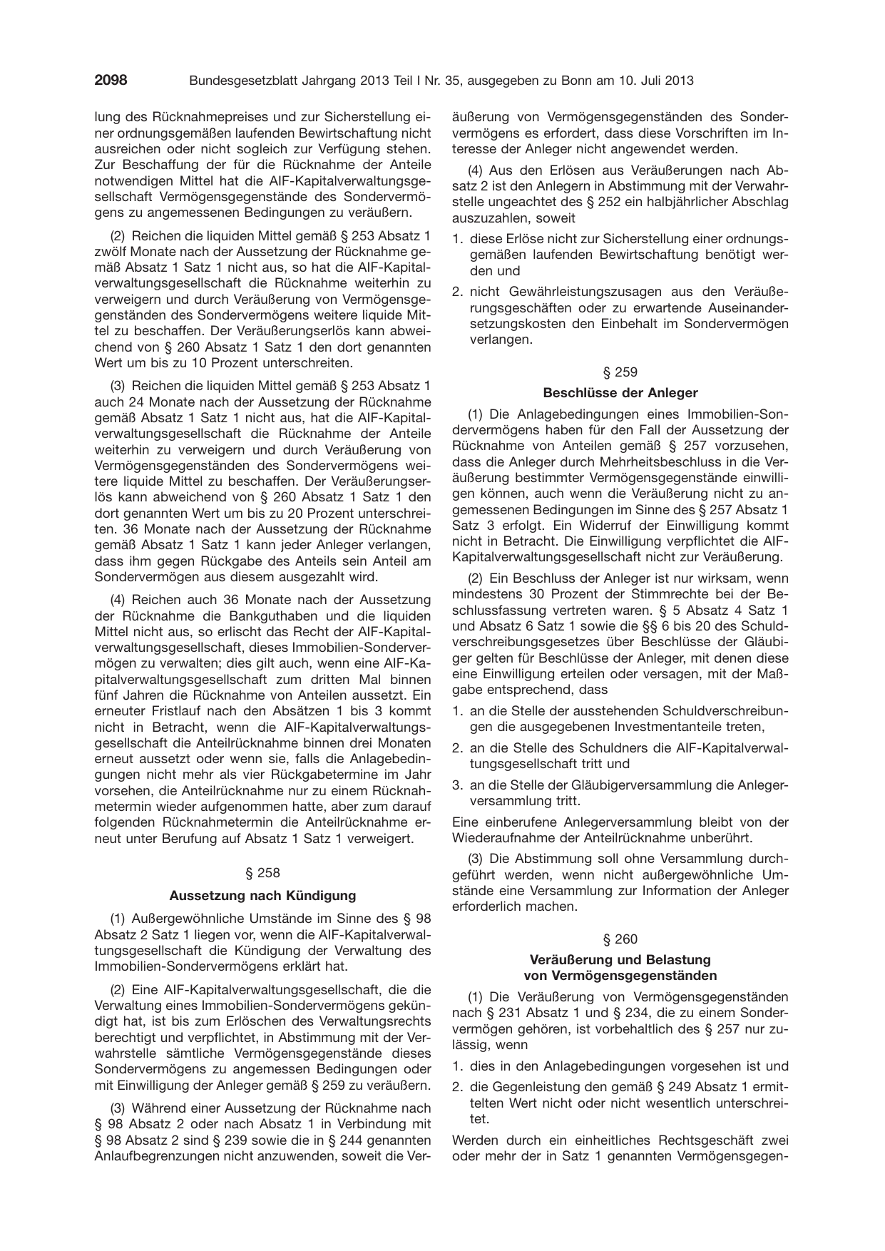 BGBl. 2013, Seite 2098 — Originalseite als Abbildung