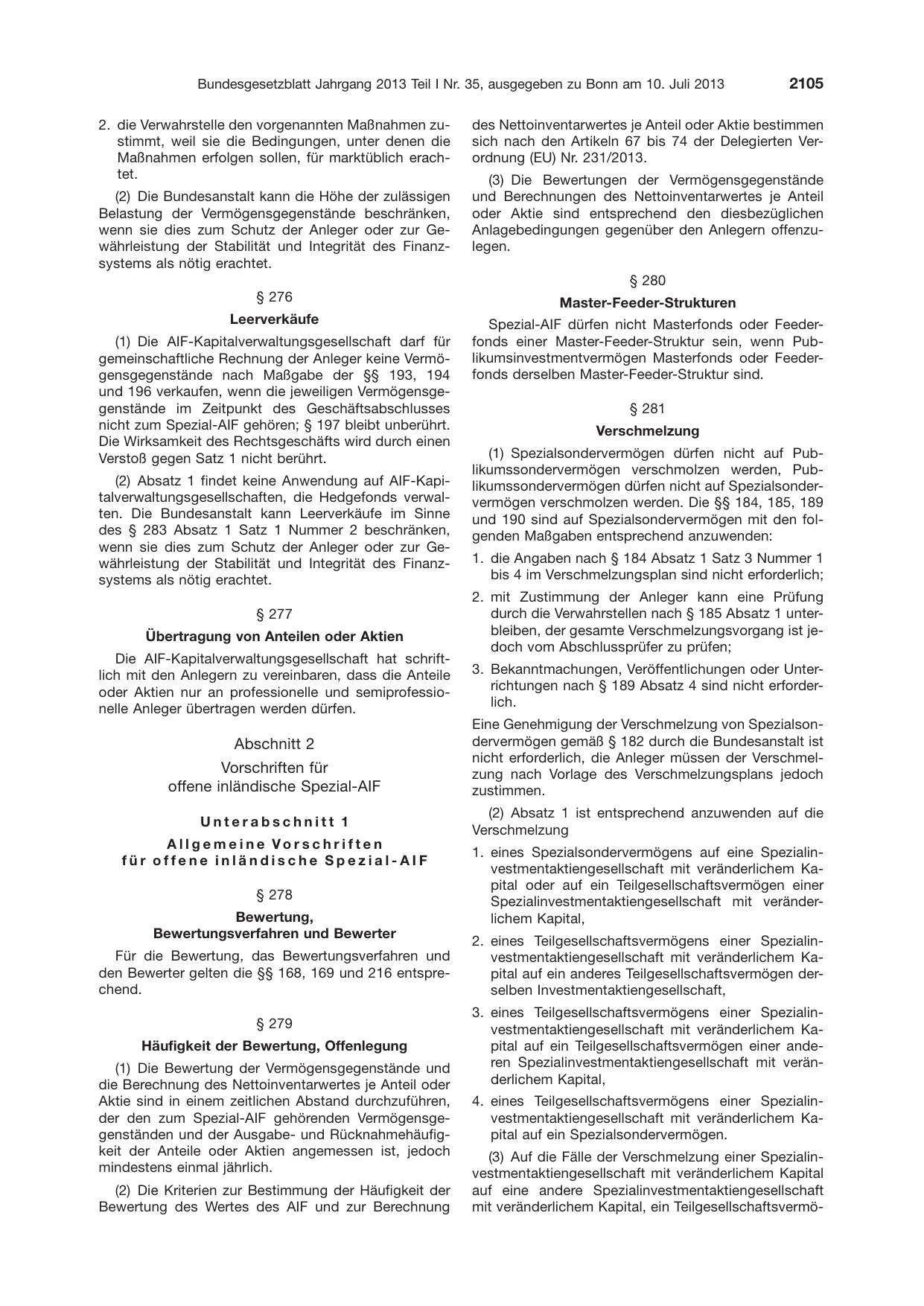 BGBl. 2013, Seite 2105 — Originalseite als Abbildung