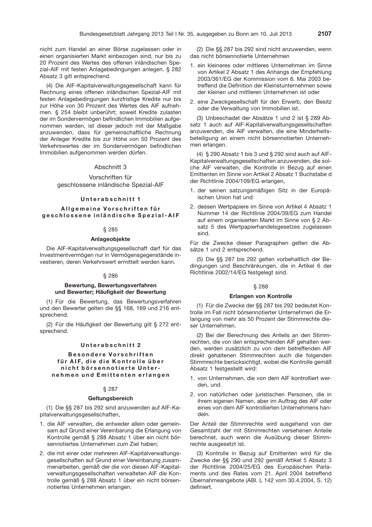 BGBl. 2013, Seite 2107 — Originalseite als Abbildung