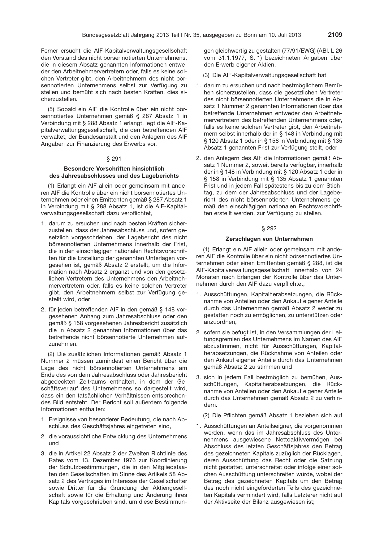 BGBl. 2013, Seite 2109 — Originalseite als Abbildung