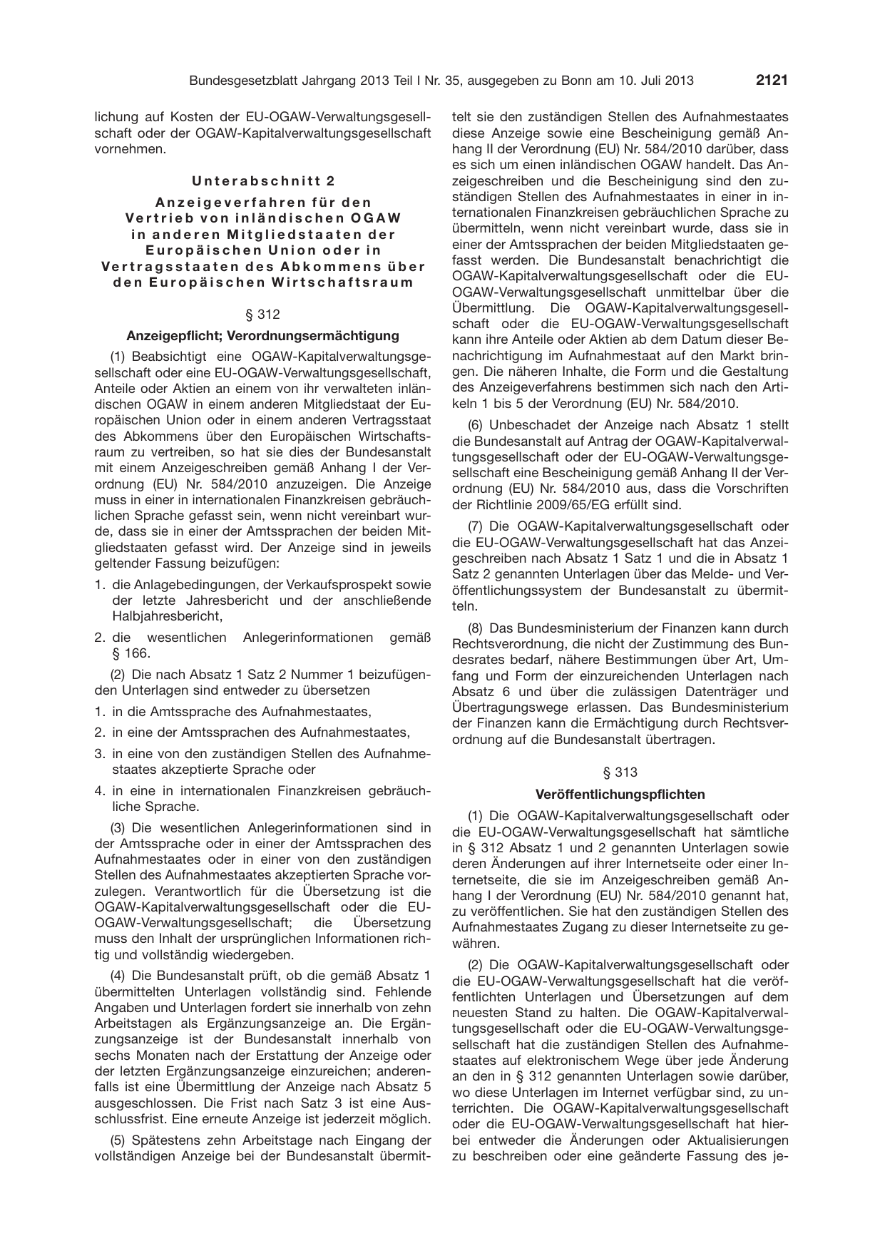 BGBl. 2013, Seite 2121 — Originalseite als Abbildung