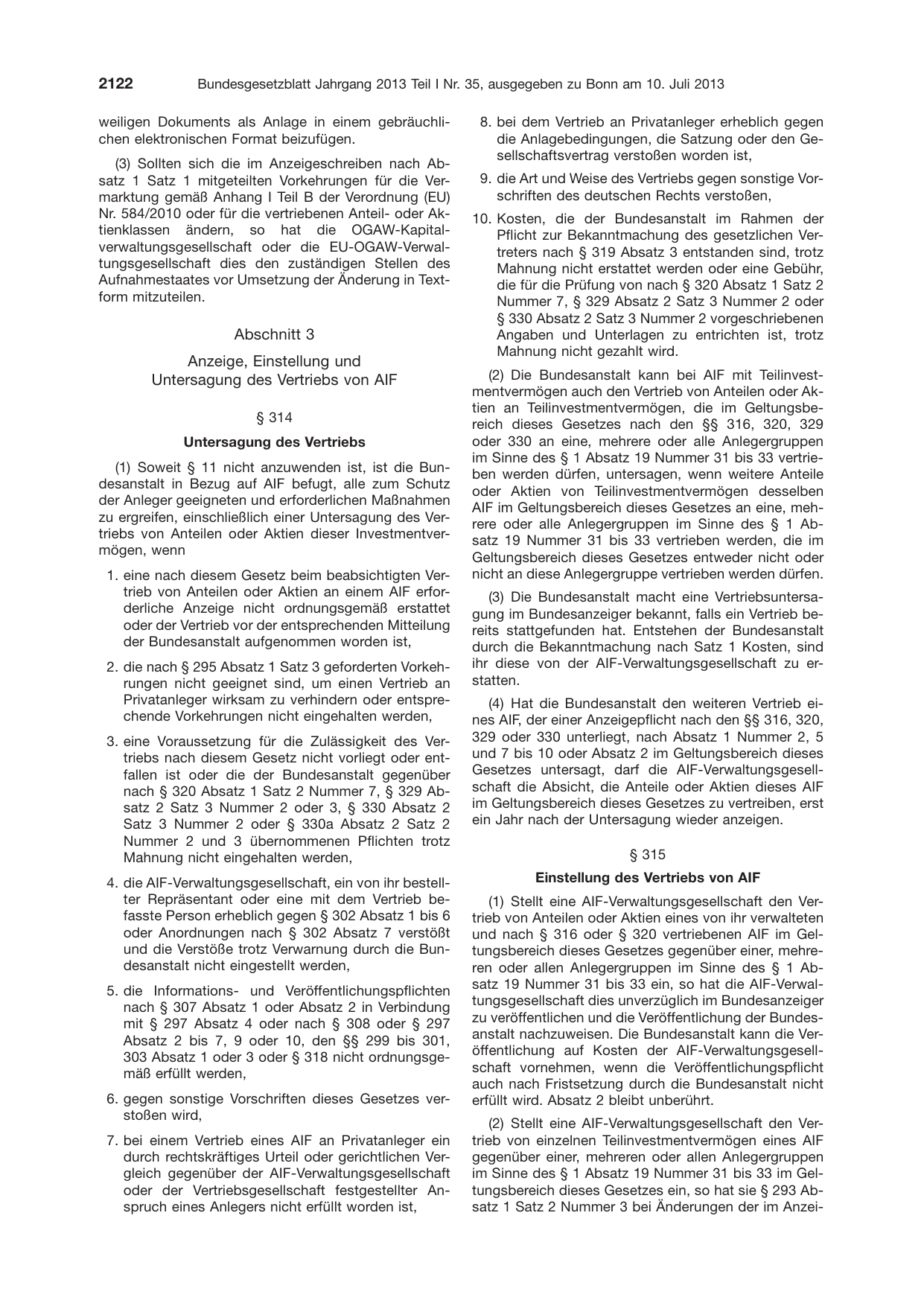 BGBl. 2013, Seite 2122 — Originalseite als Abbildung