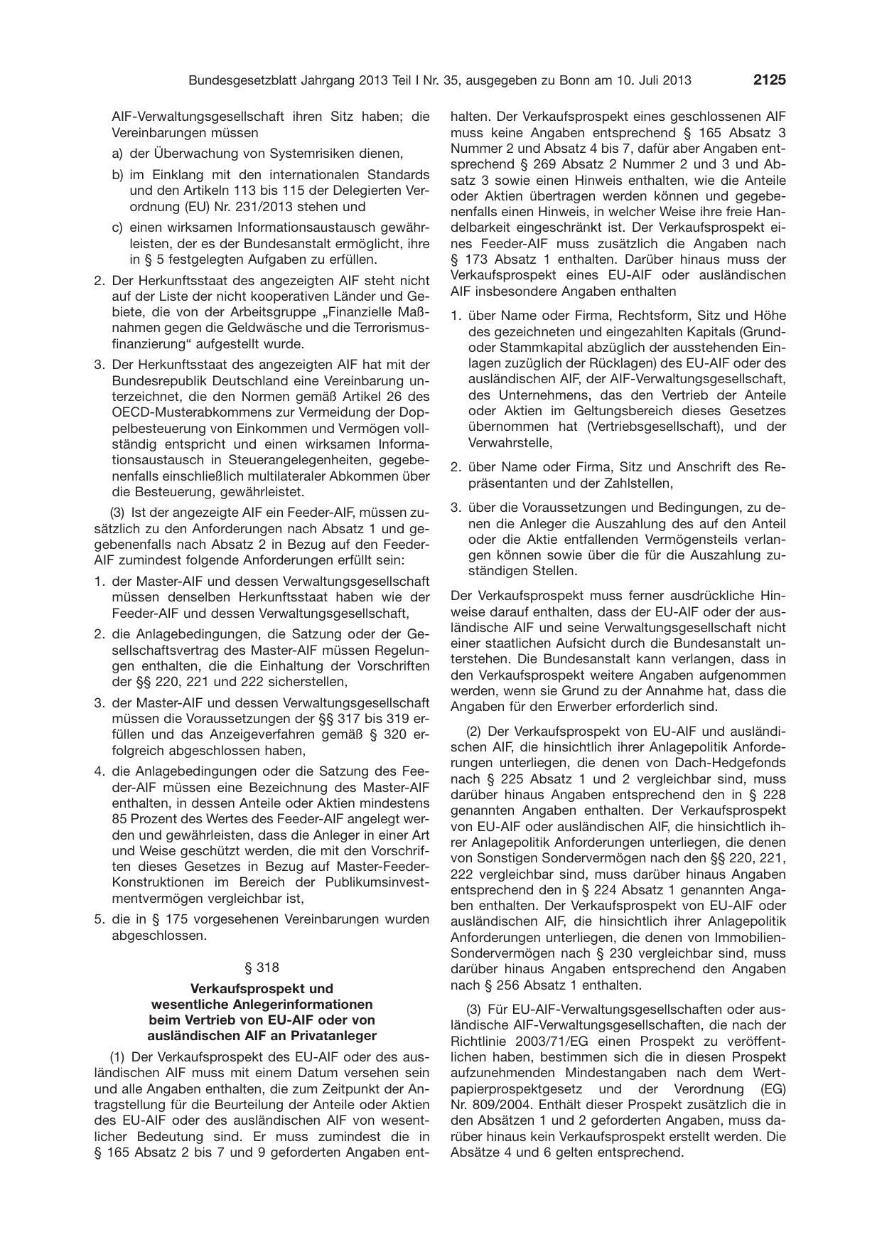 BGBl. 2013, Seite 2125 — Originalseite als Abbildung