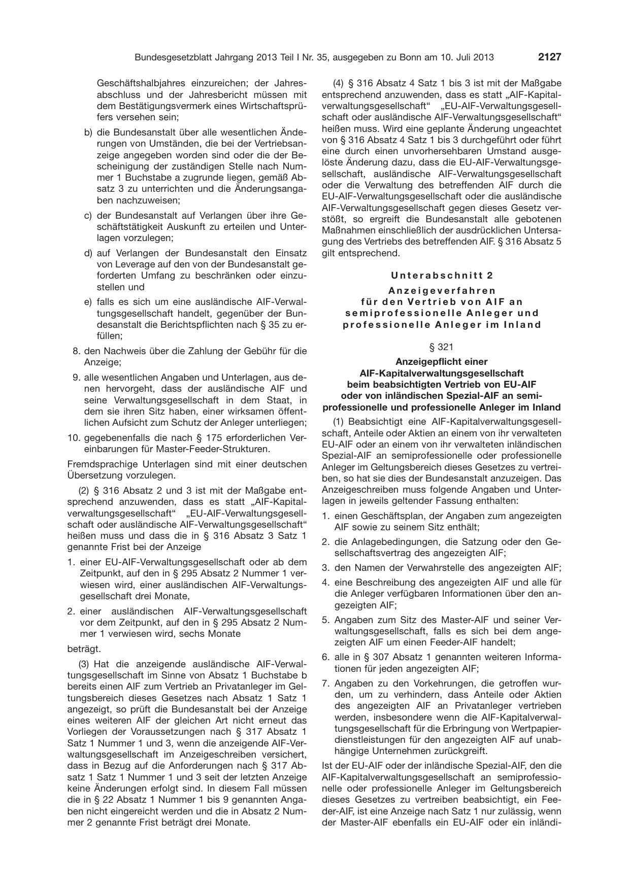 BGBl. 2013, Seite 2127 — Originalseite als Abbildung
