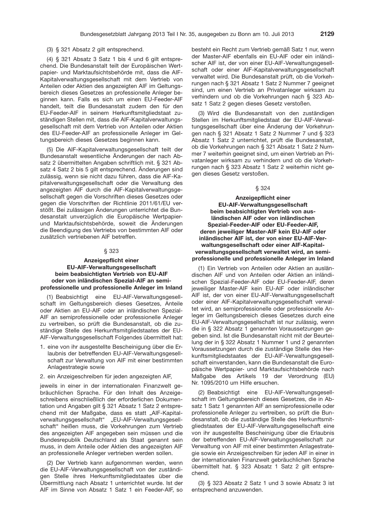 BGBl. 2013, Seite 2129 — Originalseite als Abbildung