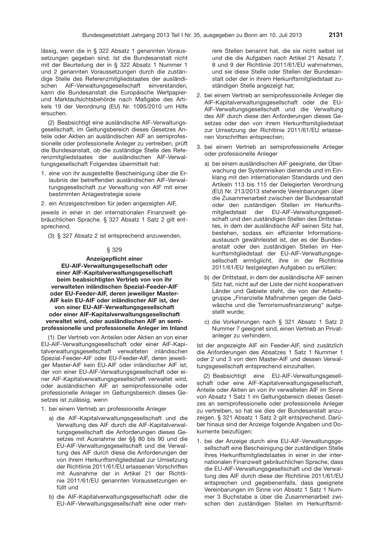 BGBl. 2013, Seite 2131 — Originalseite als Abbildung