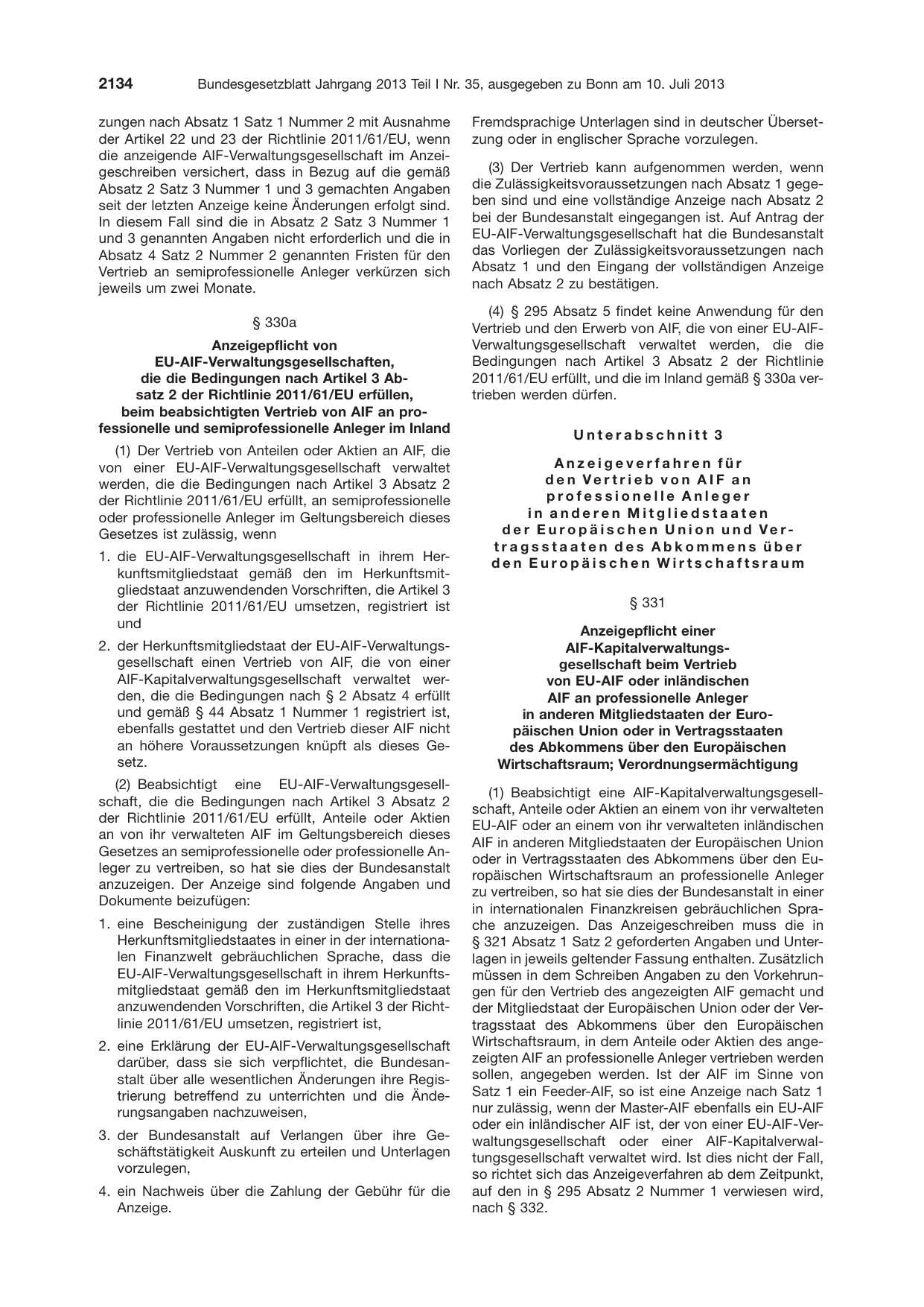 BGBl. 2013, Seite 2134 — Originalseite als Abbildung