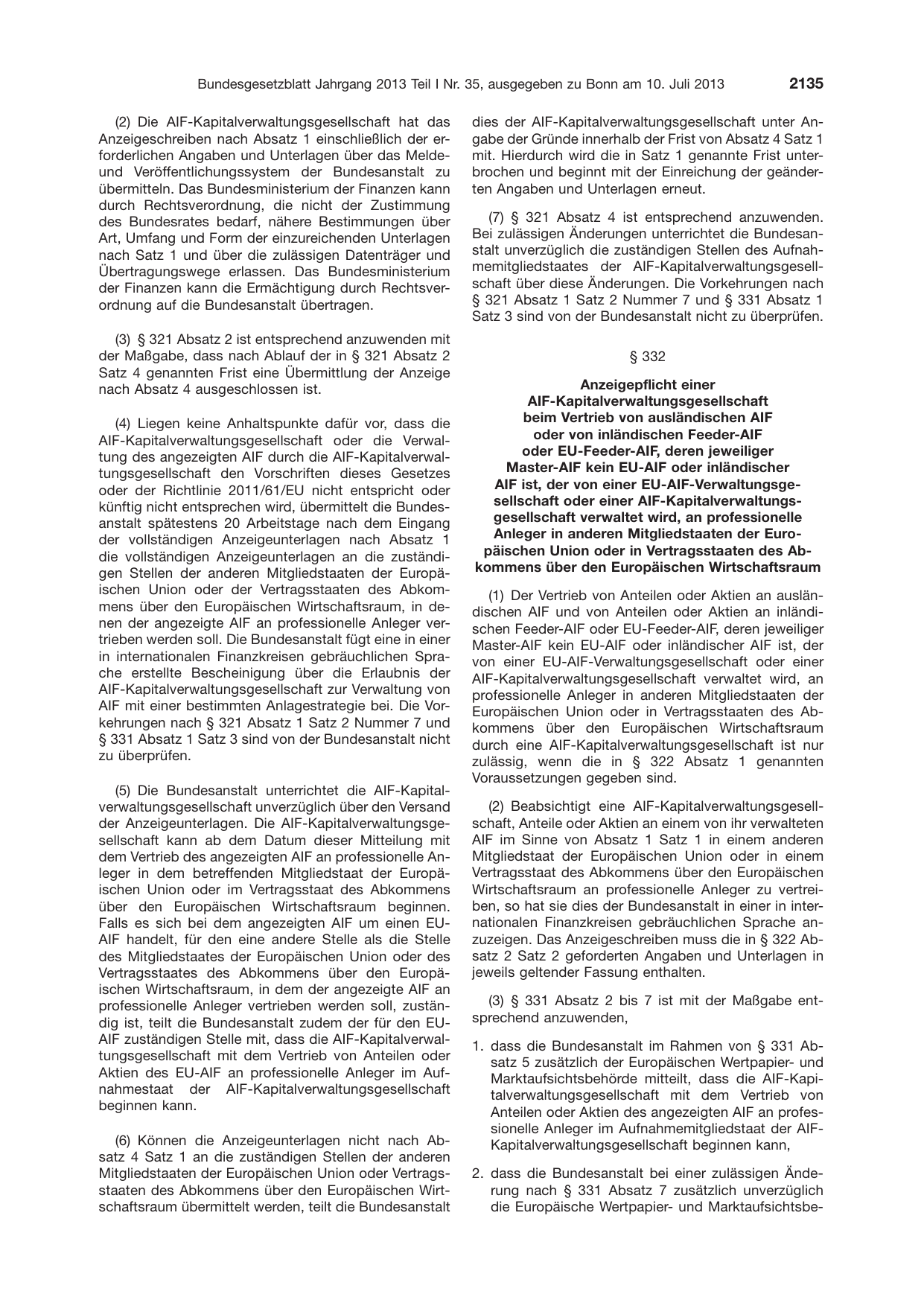 BGBl. 2013, Seite 2135 — Originalseite als Abbildung