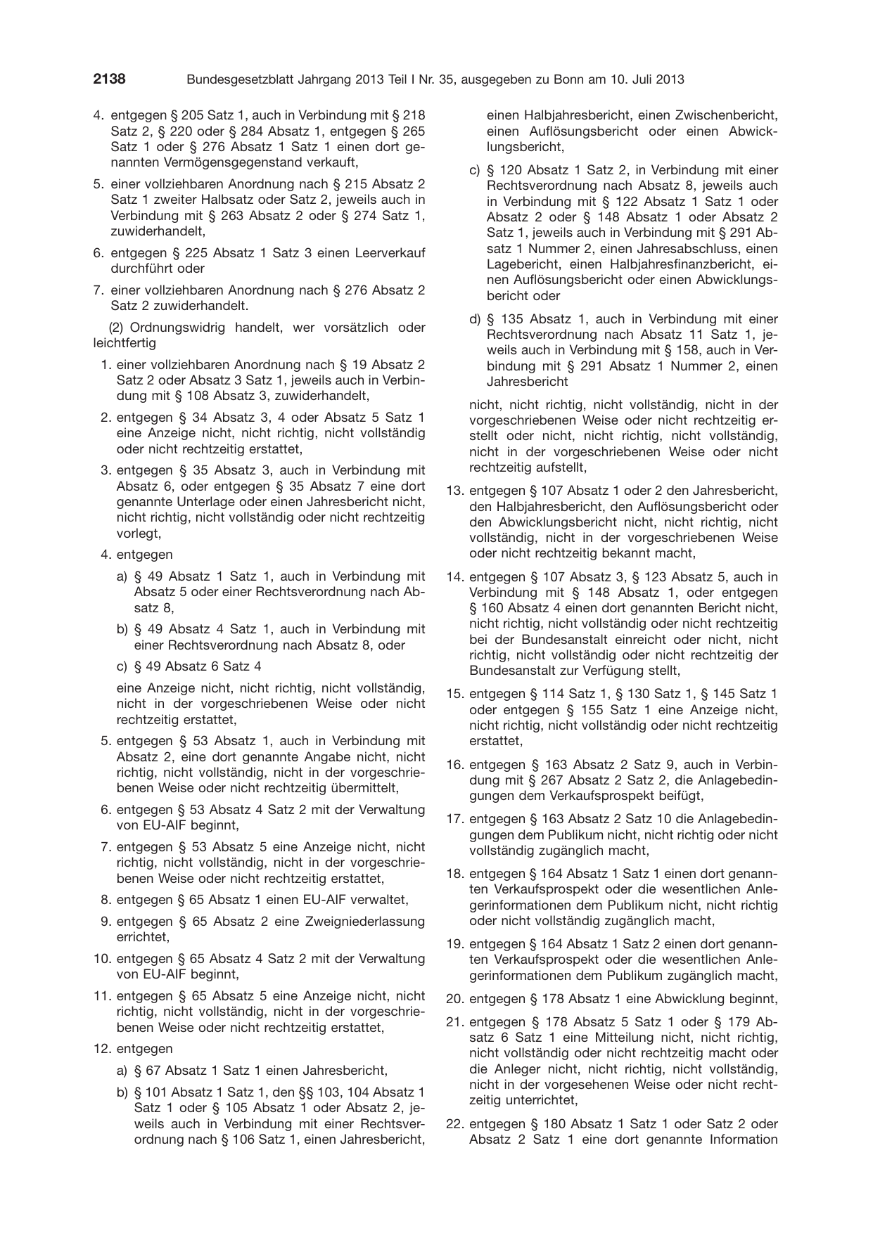 BGBl. 2013, Seite 2138 — Originalseite als Abbildung