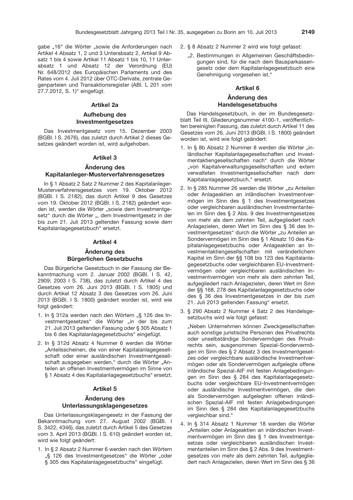 BGBl. 2013, Seite 2149 — Originalseite als Abbildung