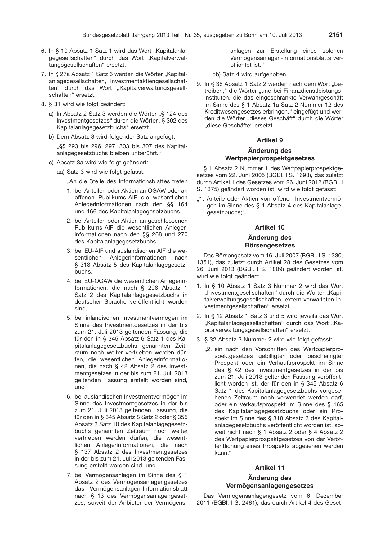 BGBl. 2013, Seite 2151 — Originalseite als Abbildung