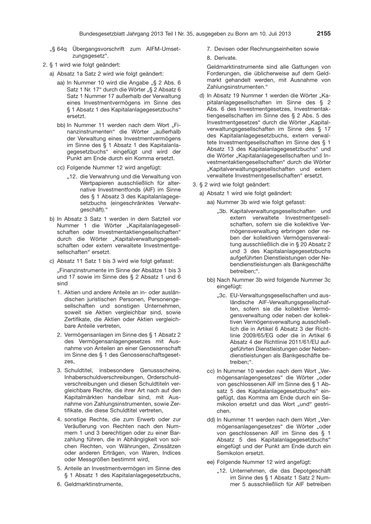 BGBl. 2013, Seite 2155 — Originalseite als Abbildung