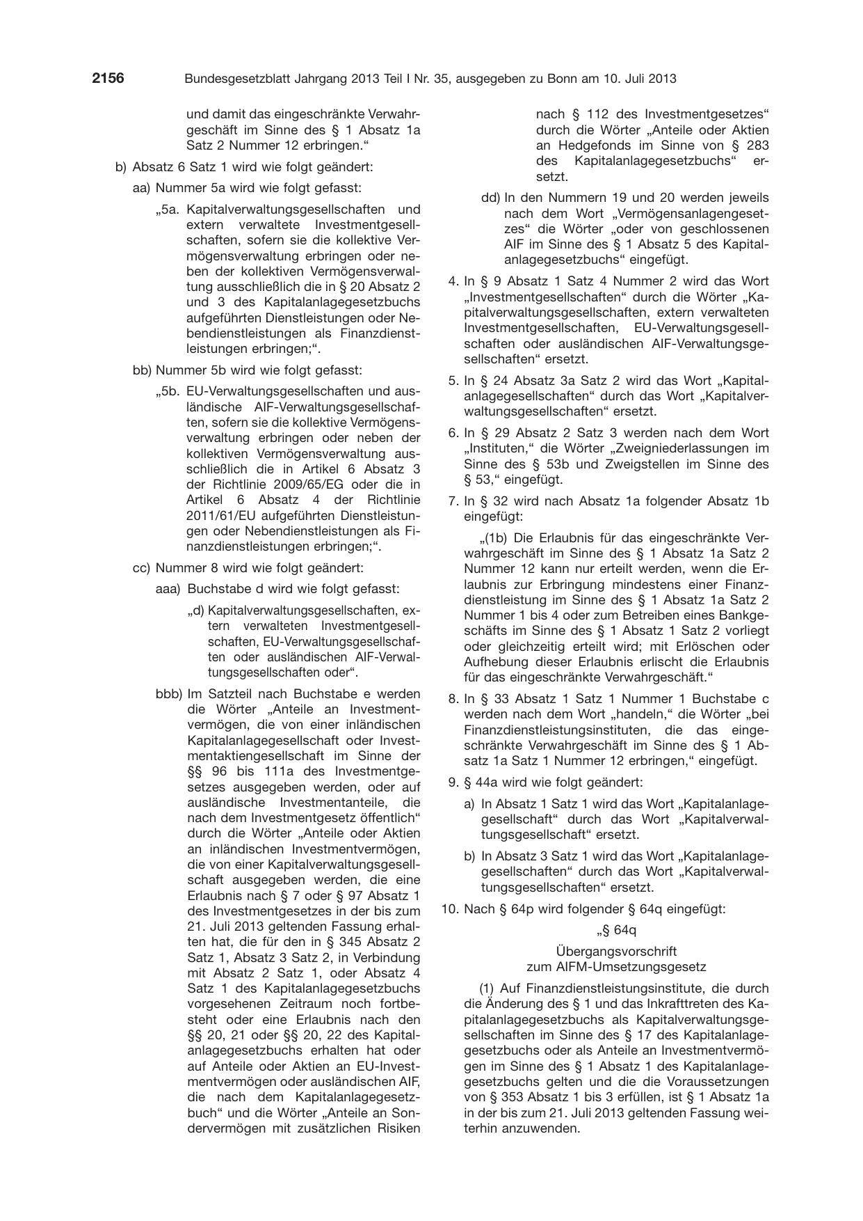 BGBl. 2013, Seite 2156 — Originalseite als Abbildung