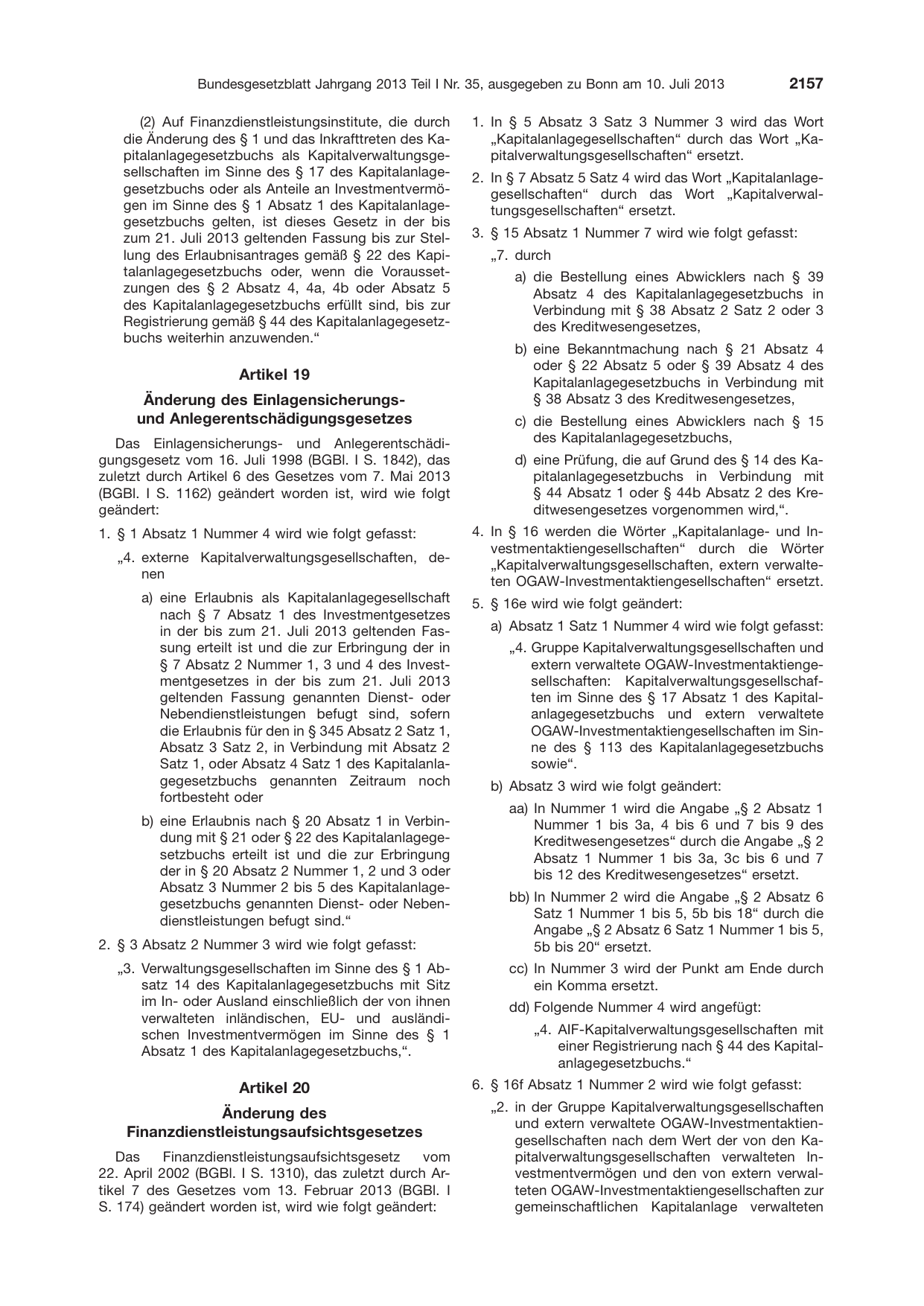 BGBl. 2013, Seite 2157 — Originalseite als Abbildung