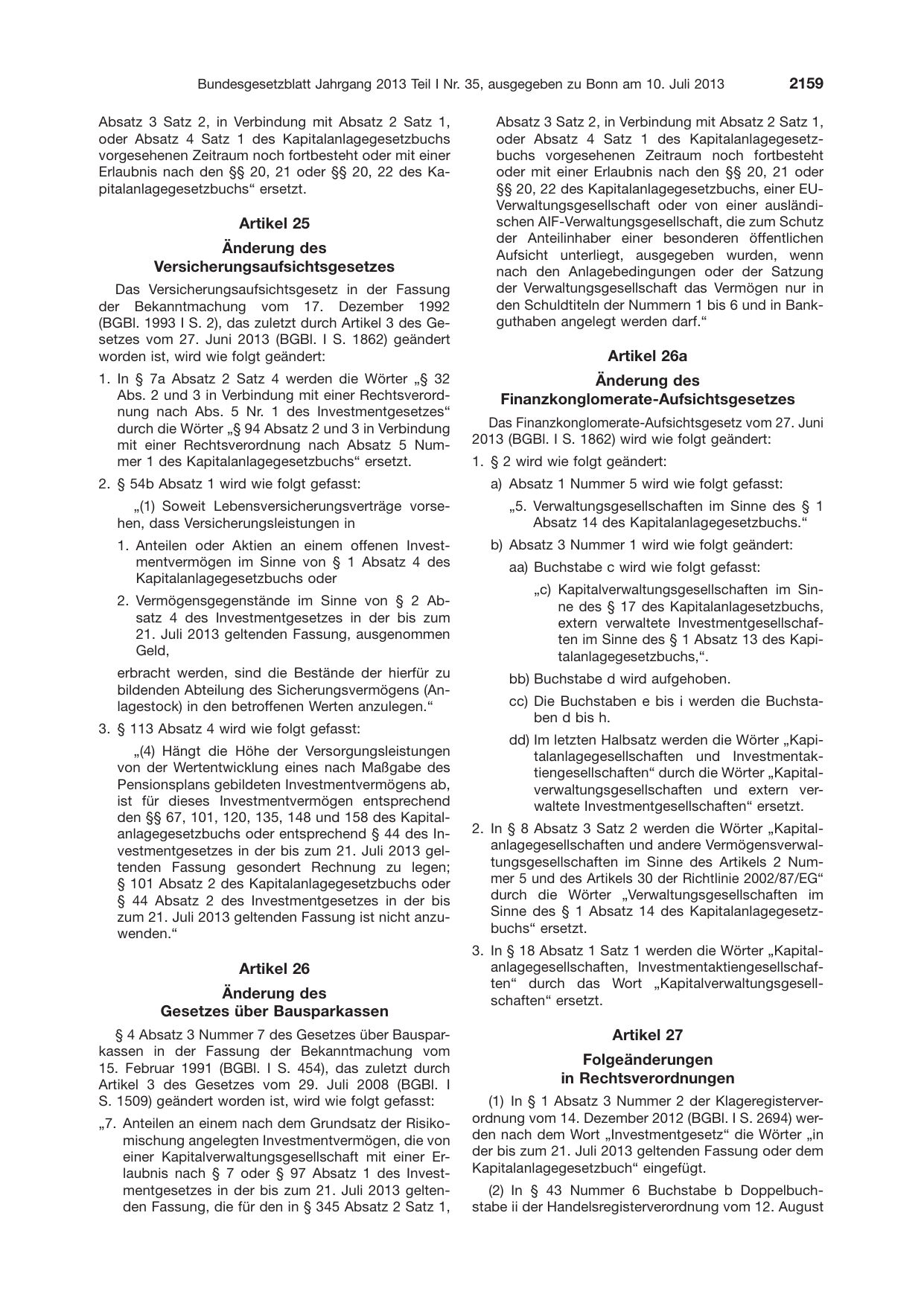 BGBl. 2013, Seite 2159 — Originalseite als Abbildung