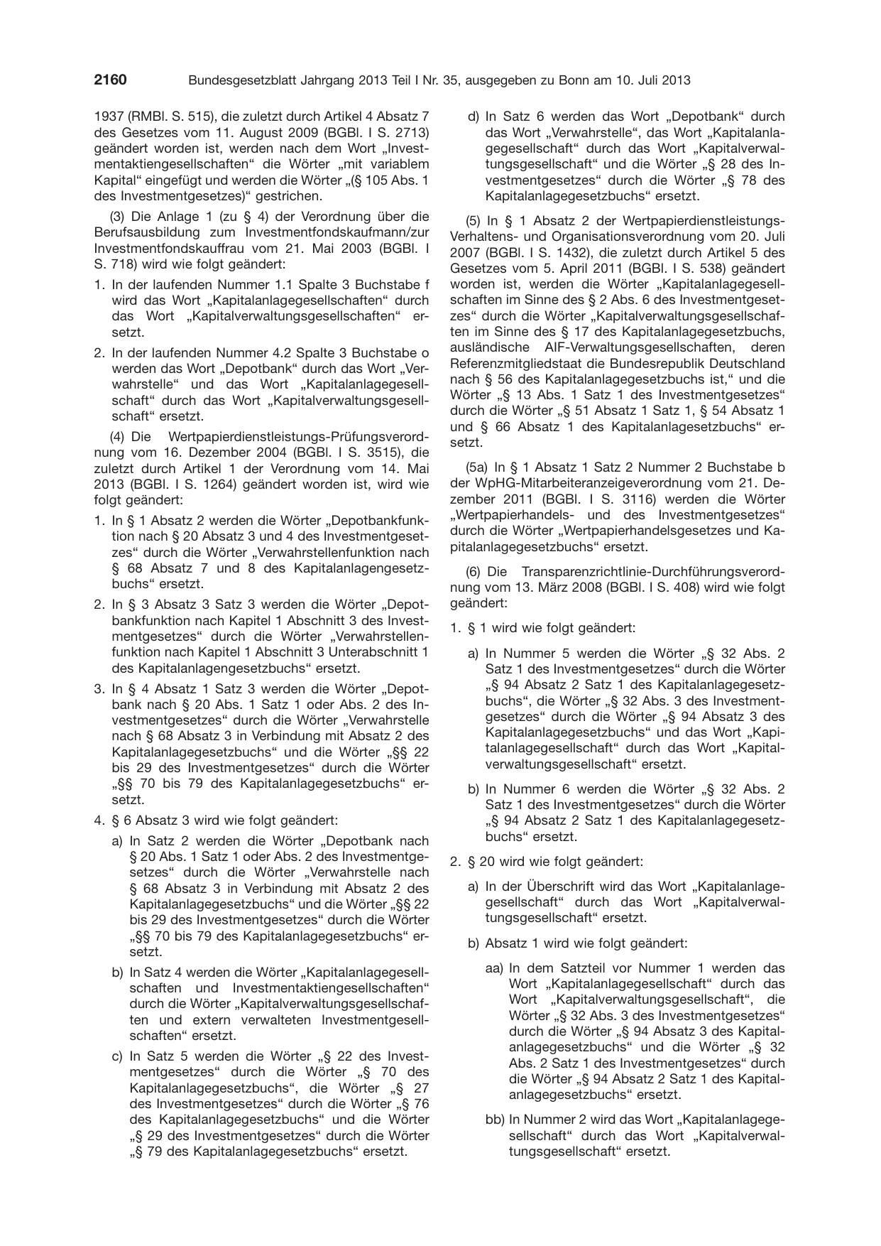 BGBl. 2013, Seite 2160 — Originalseite als Abbildung