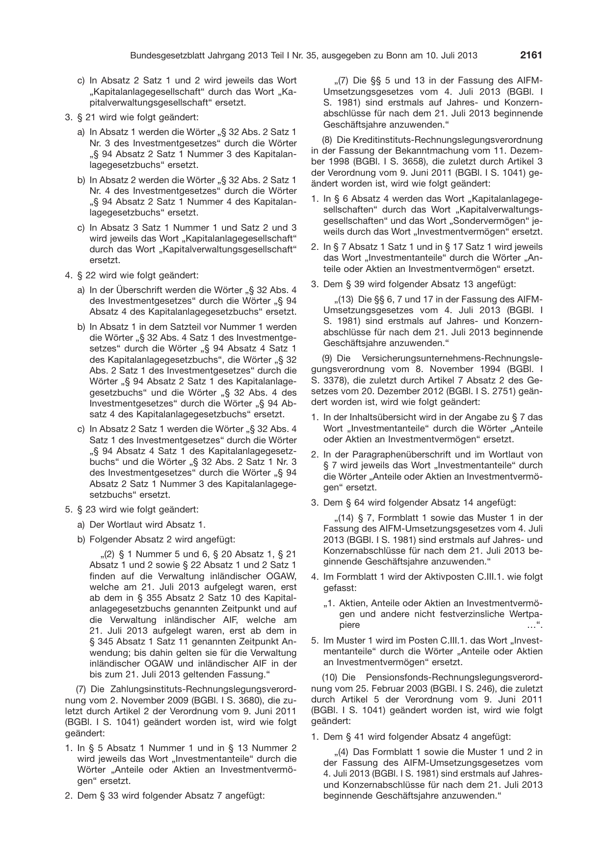 BGBl. 2013, Seite 2161 — Originalseite als Abbildung
