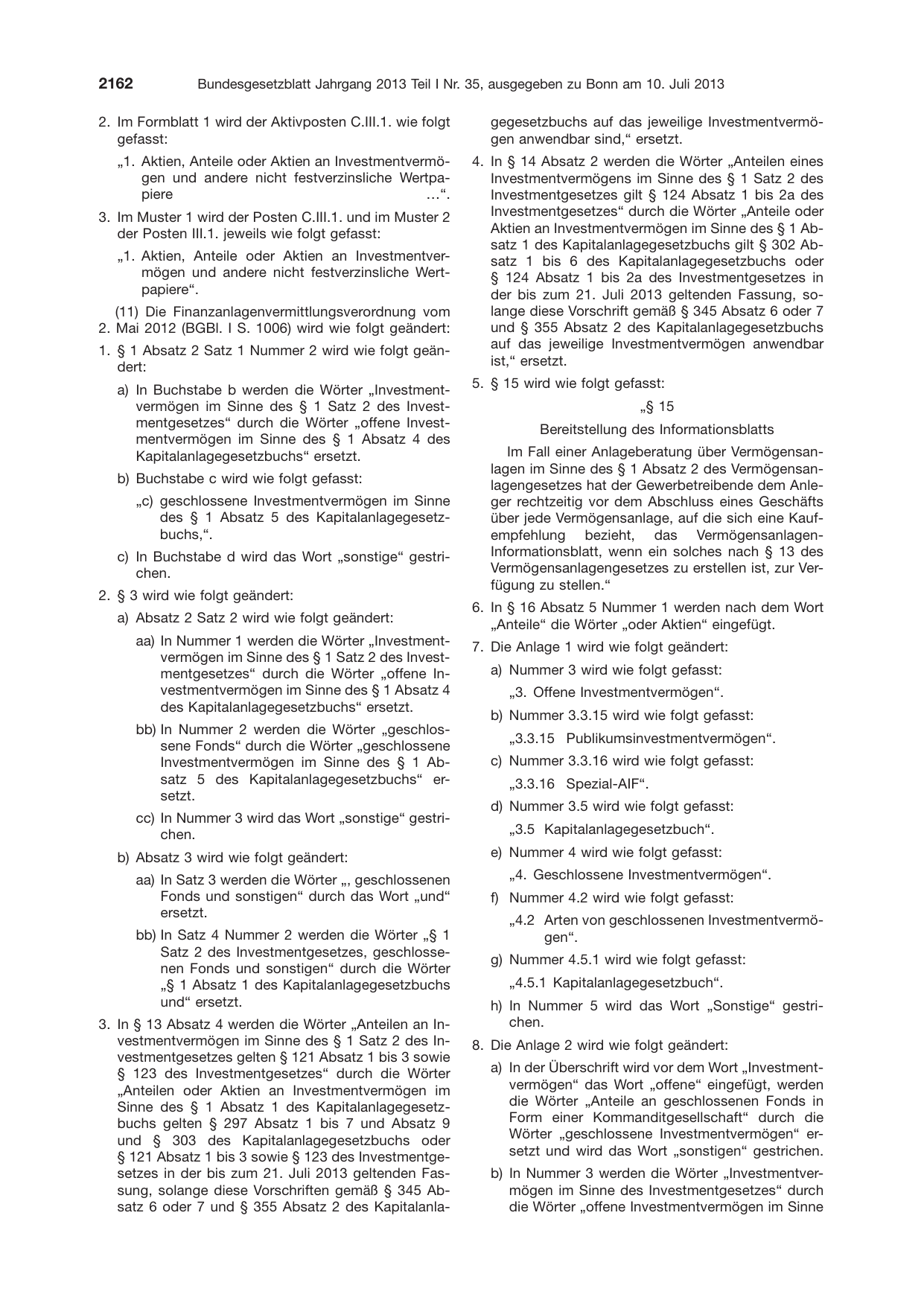BGBl. 2013, Seite 2162 — Originalseite als Abbildung