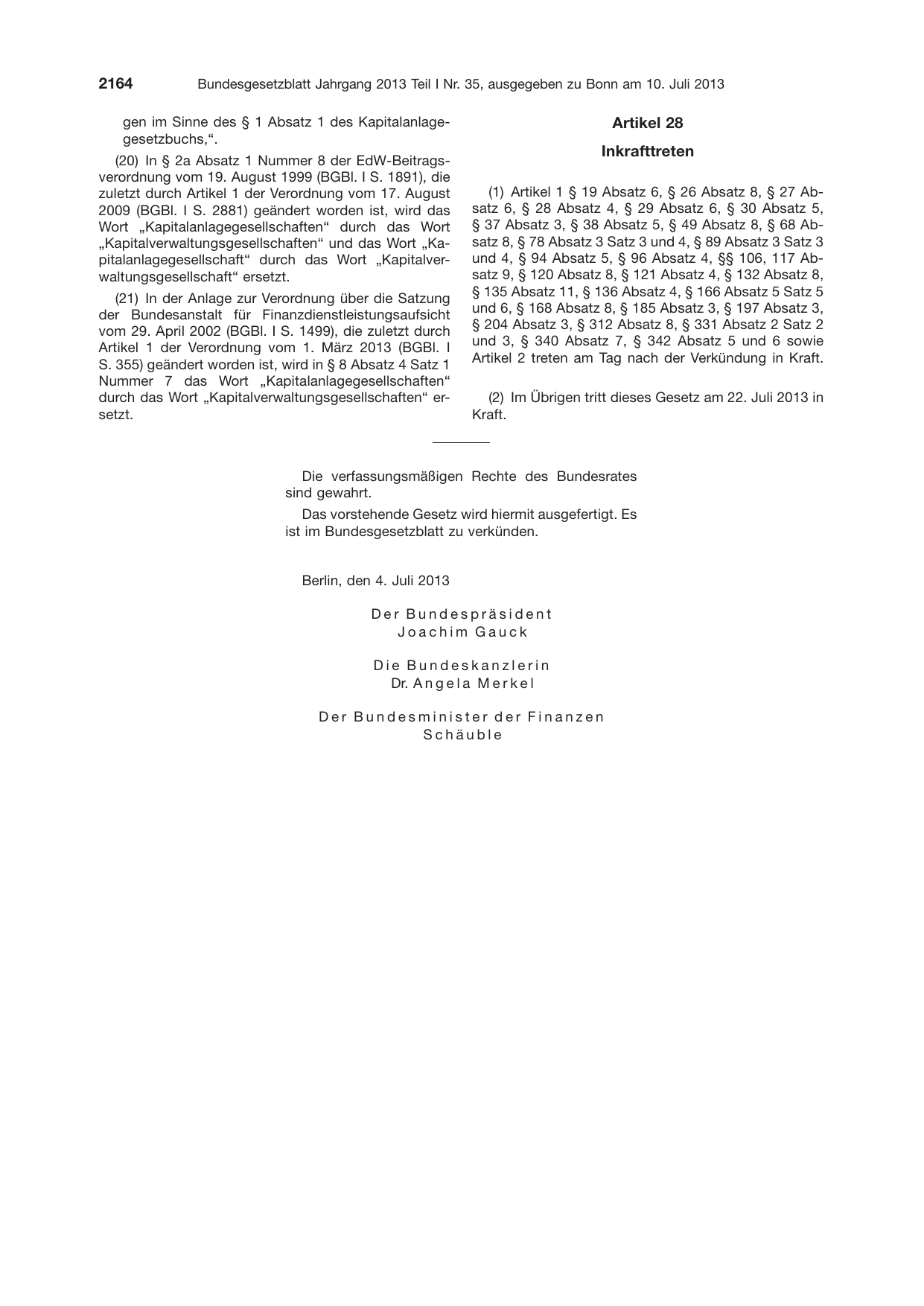 BGBl. 2013, Seite 2164 — Originalseite als Abbildung