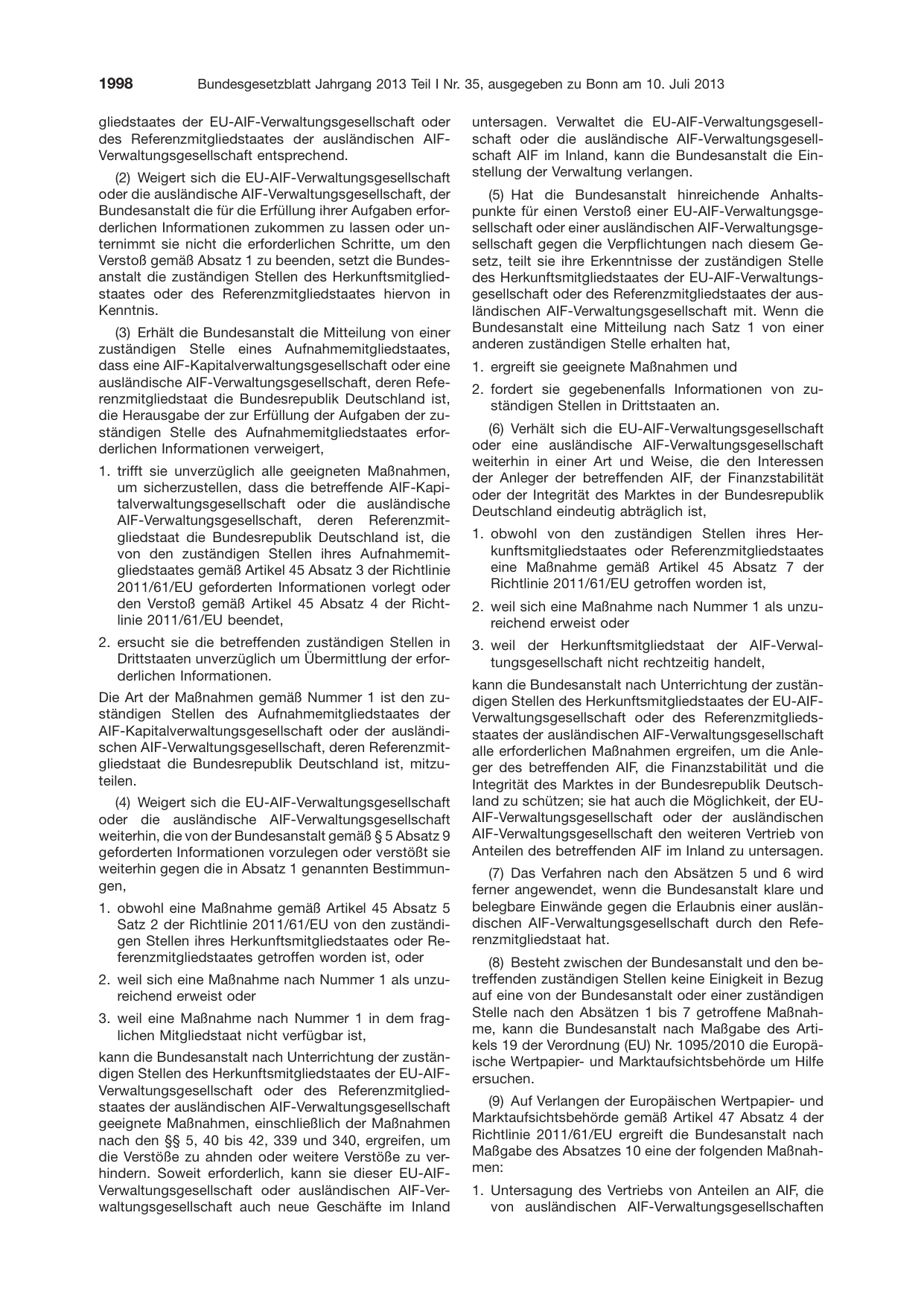 BGBl. 2013, Seite 1998 — Originalseite als Abbildung