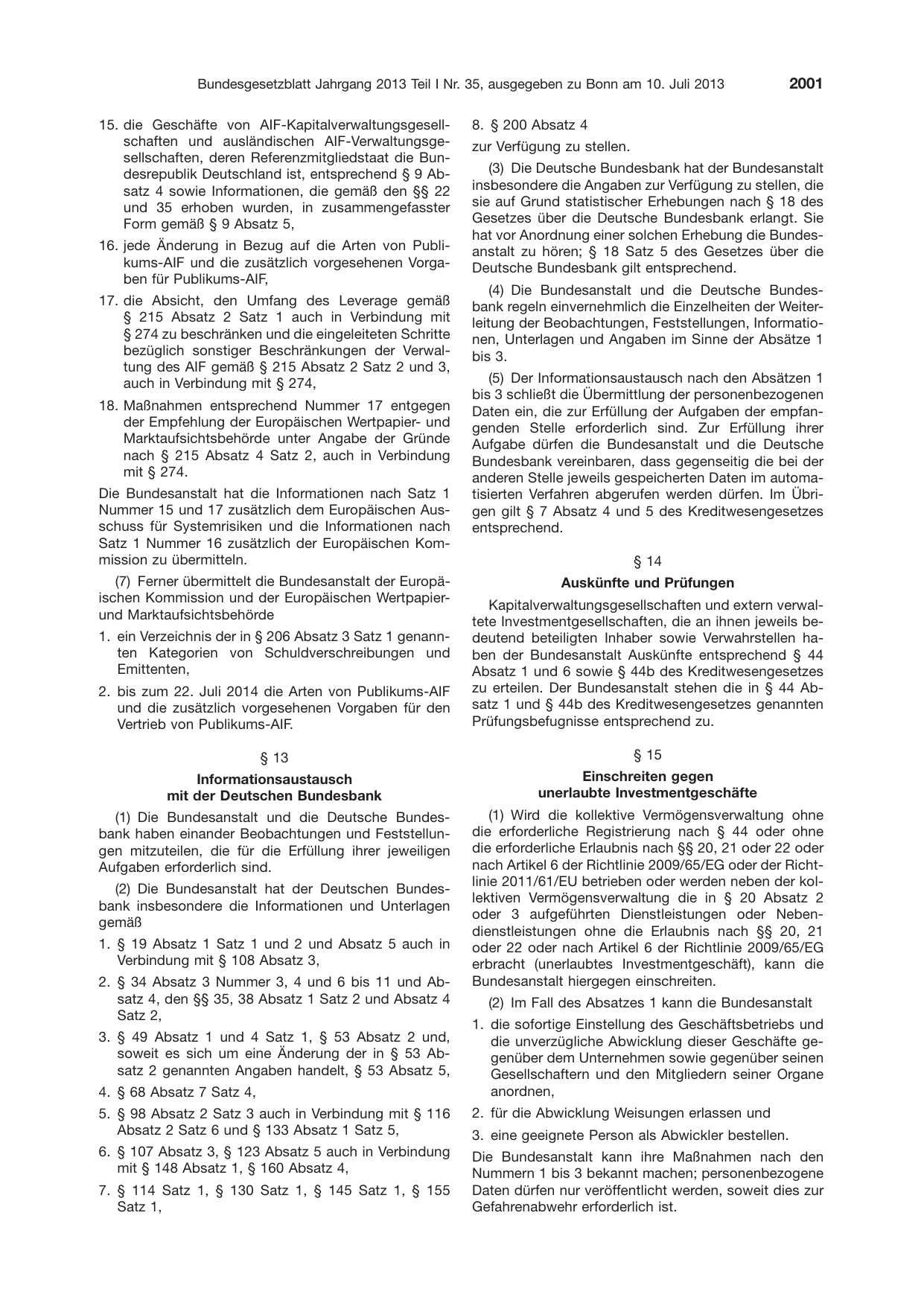 BGBl. 2013, Seite 2001 — Originalseite als Abbildung