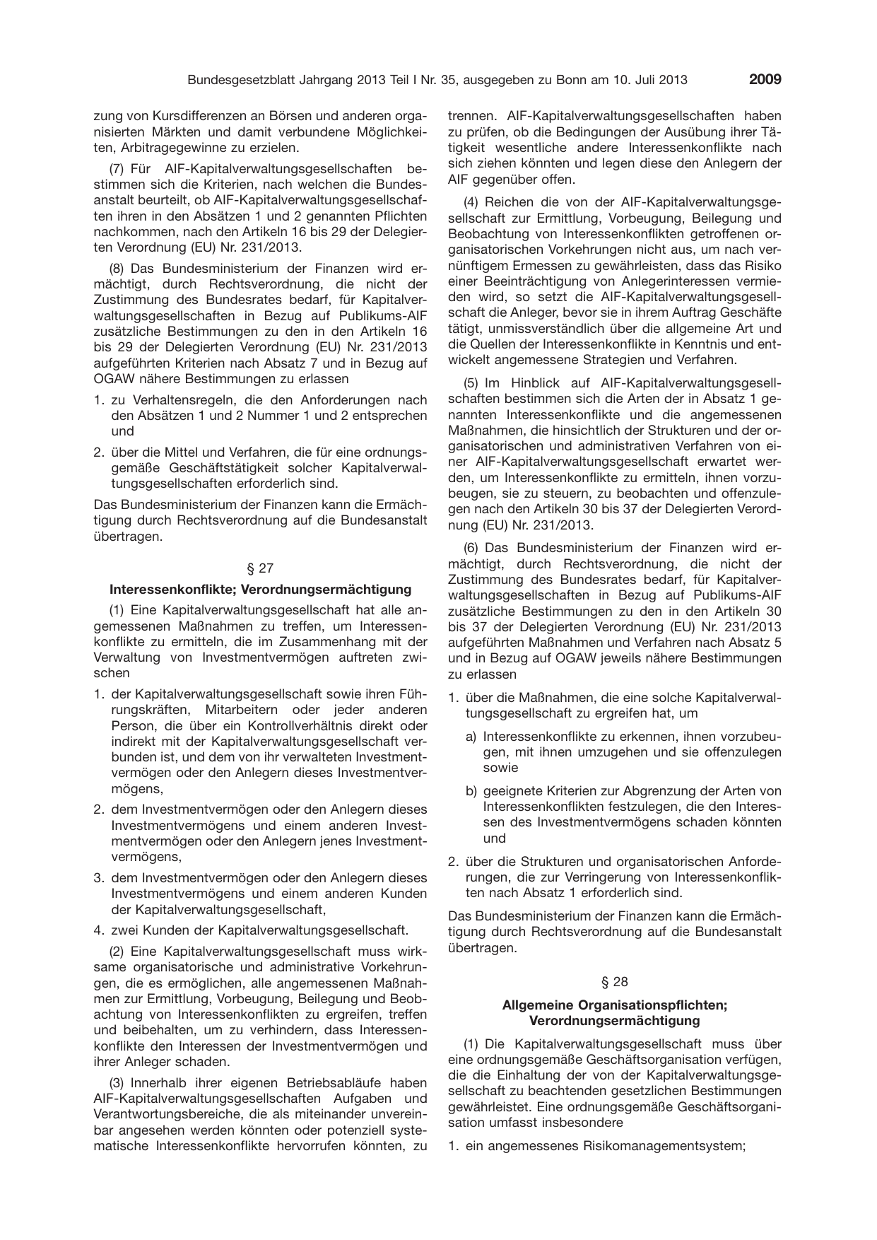 BGBl. 2013, Seite 2009 — Originalseite als Abbildung