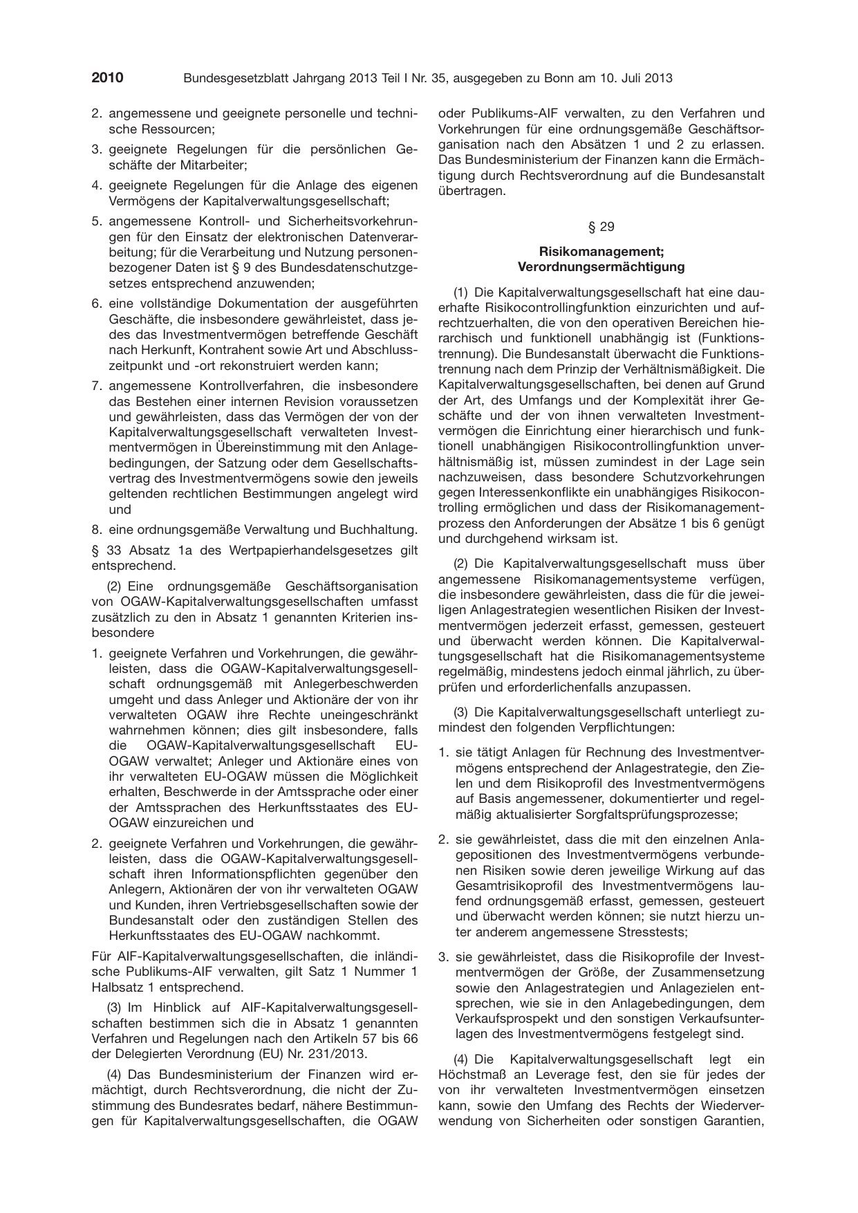 BGBl. 2013, Seite 2010 — Originalseite als Abbildung