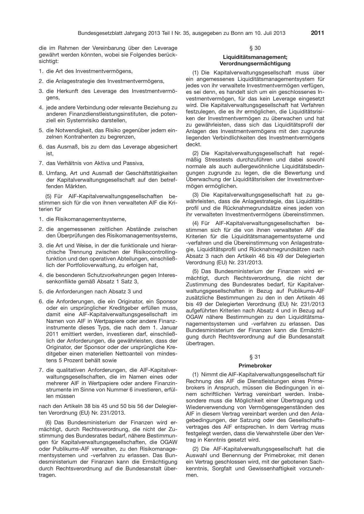 BGBl. 2013, Seite 2011 — Originalseite als Abbildung