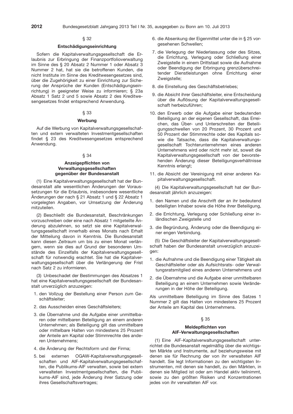 BGBl. 2013, Seite 2012 — Originalseite als Abbildung