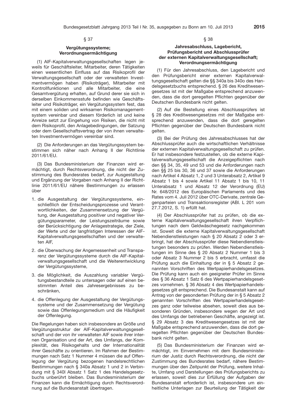 BGBl. 2013, Seite 2015 — Originalseite als Abbildung