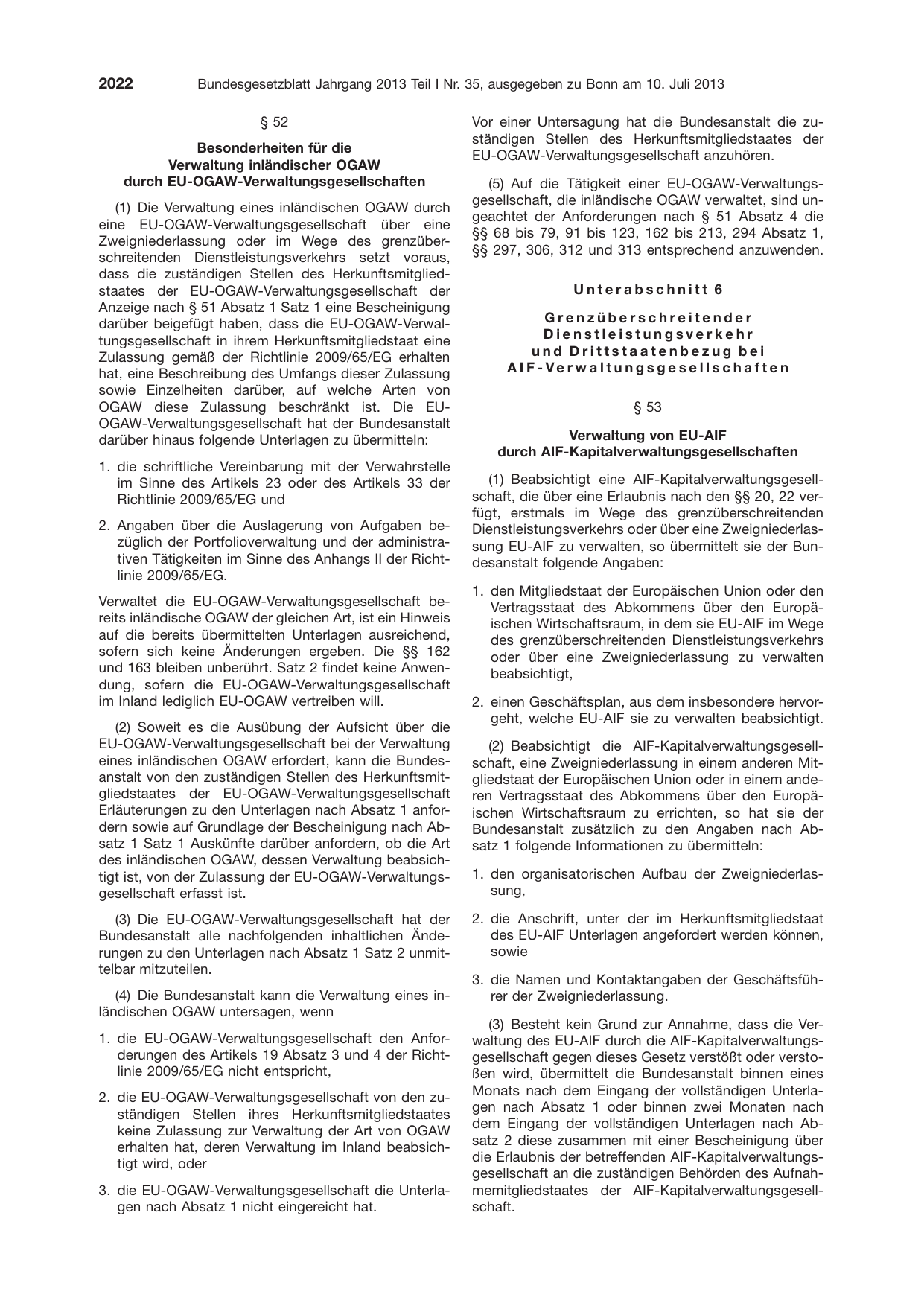 BGBl. 2013, Seite 2022 — Originalseite als Abbildung