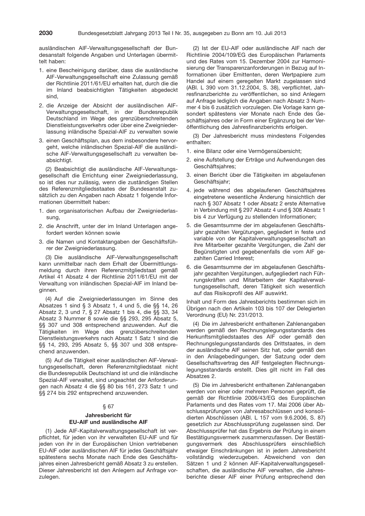 BGBl. 2013, Seite 2030 — Originalseite als Abbildung