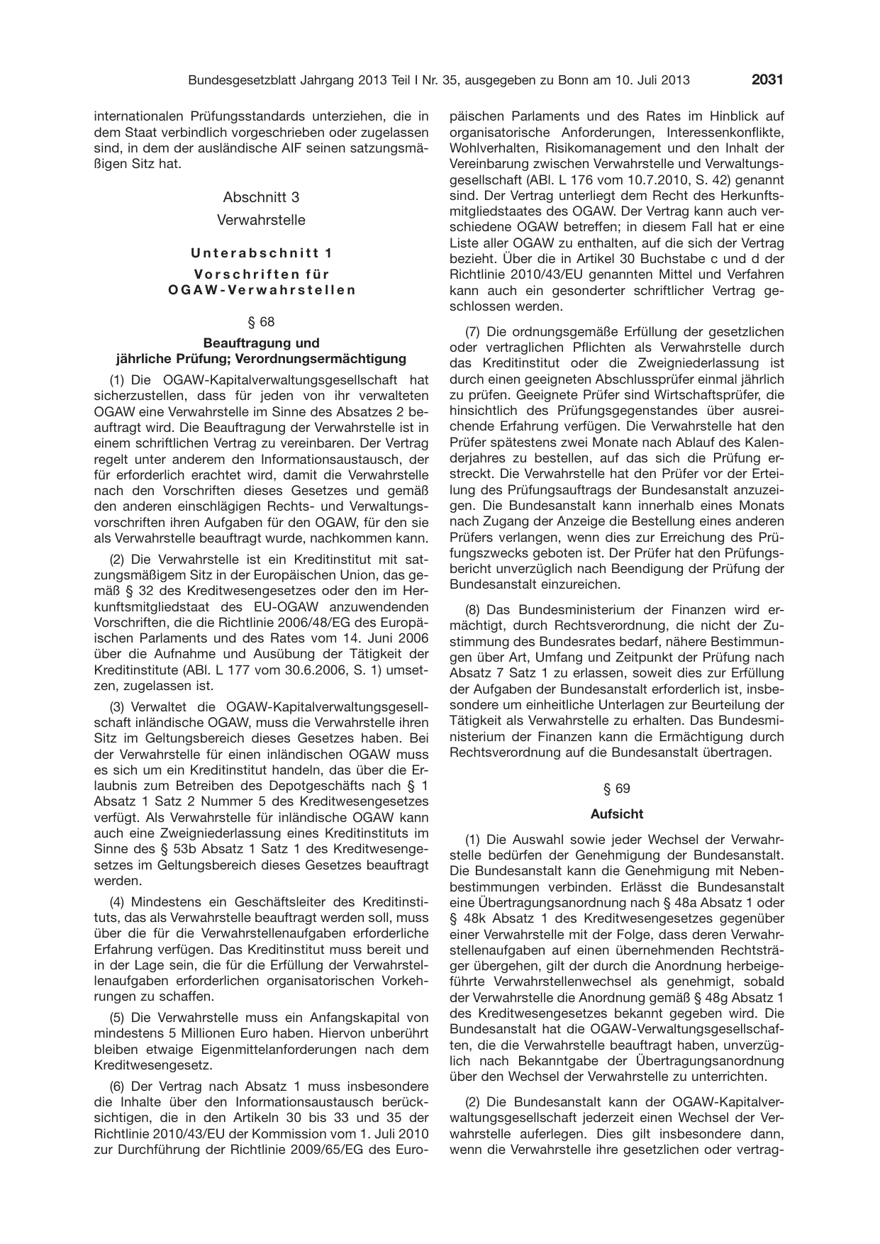 BGBl. 2013, Seite 2031 — Originalseite als Abbildung