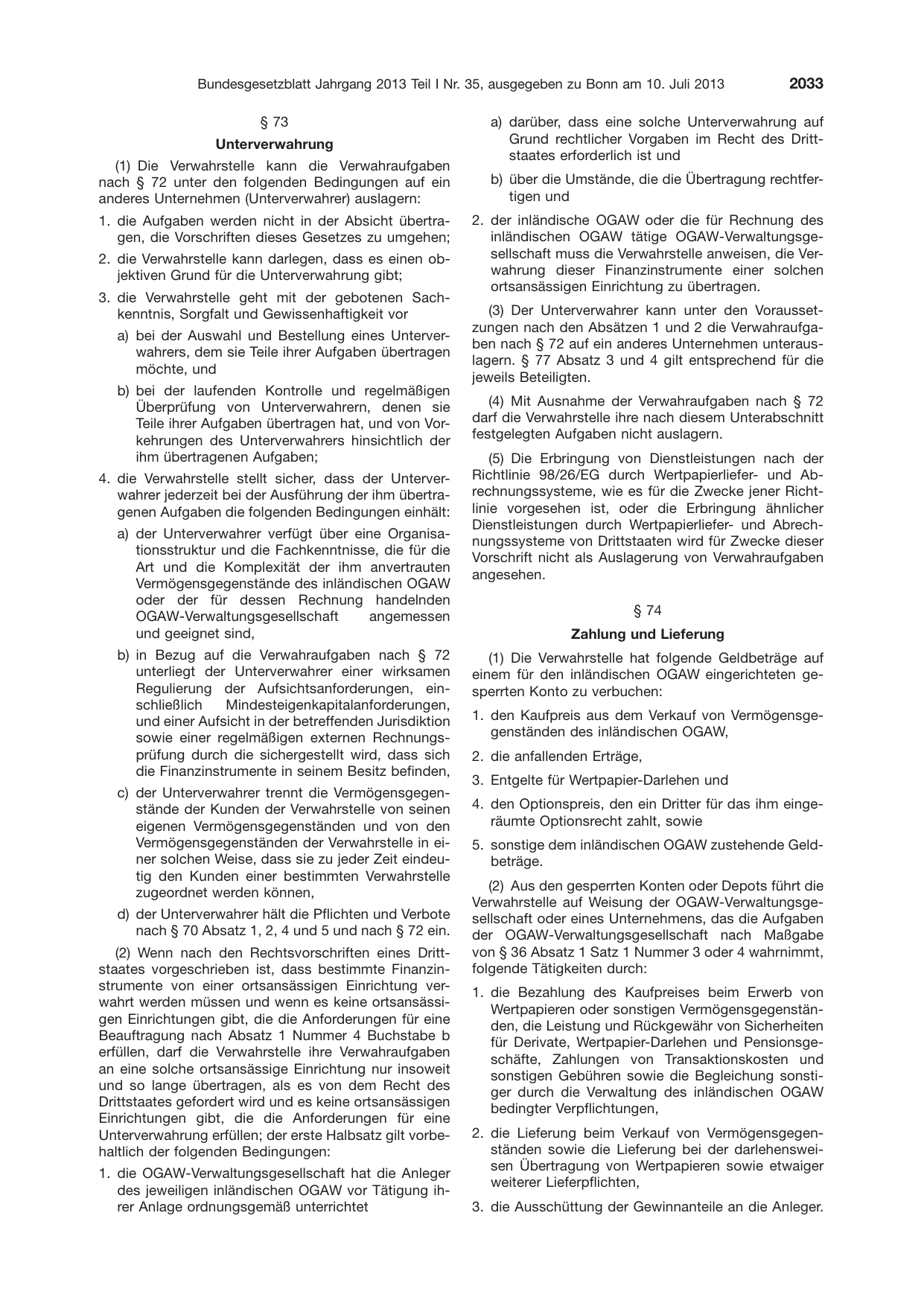 BGBl. 2013, Seite 2033 — Originalseite als Abbildung