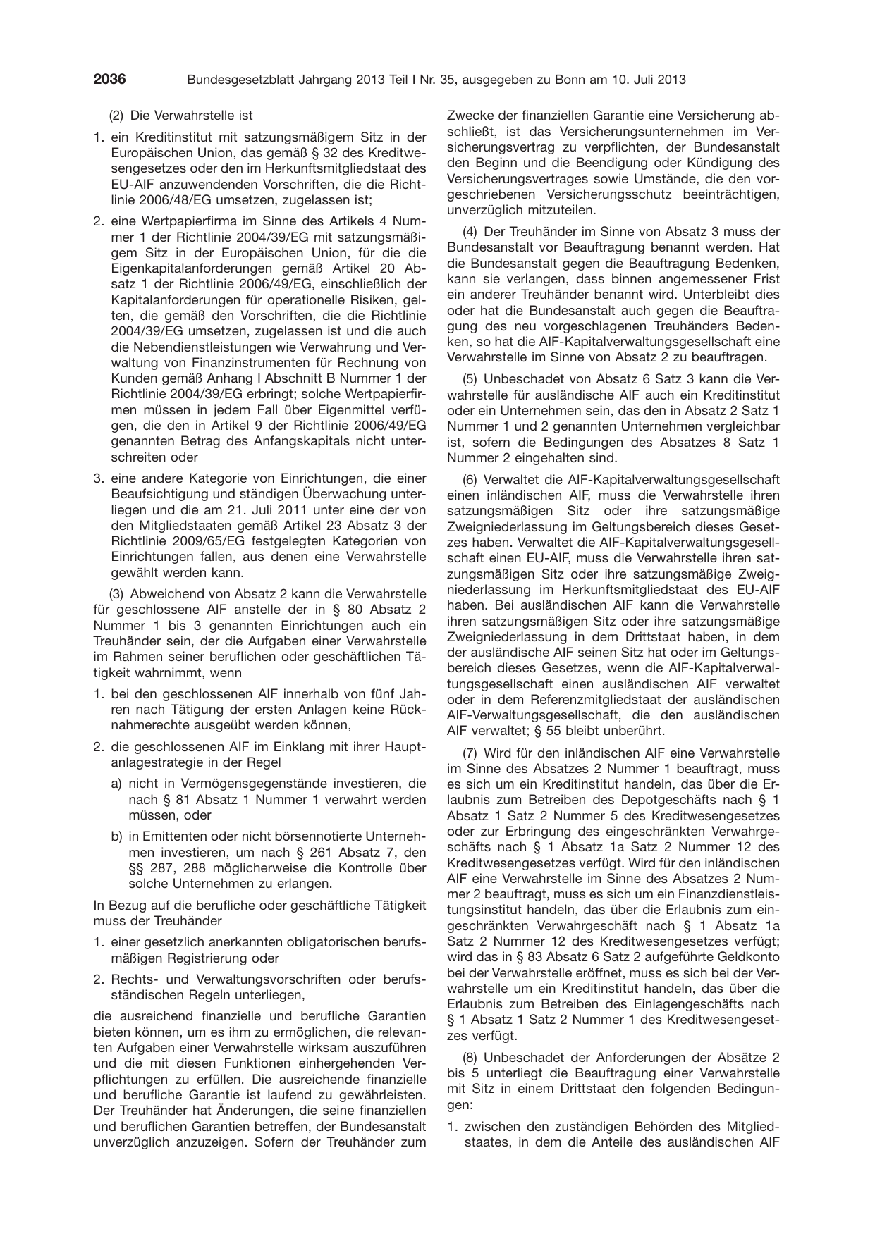 BGBl. 2013, Seite 2036 — Originalseite als Abbildung