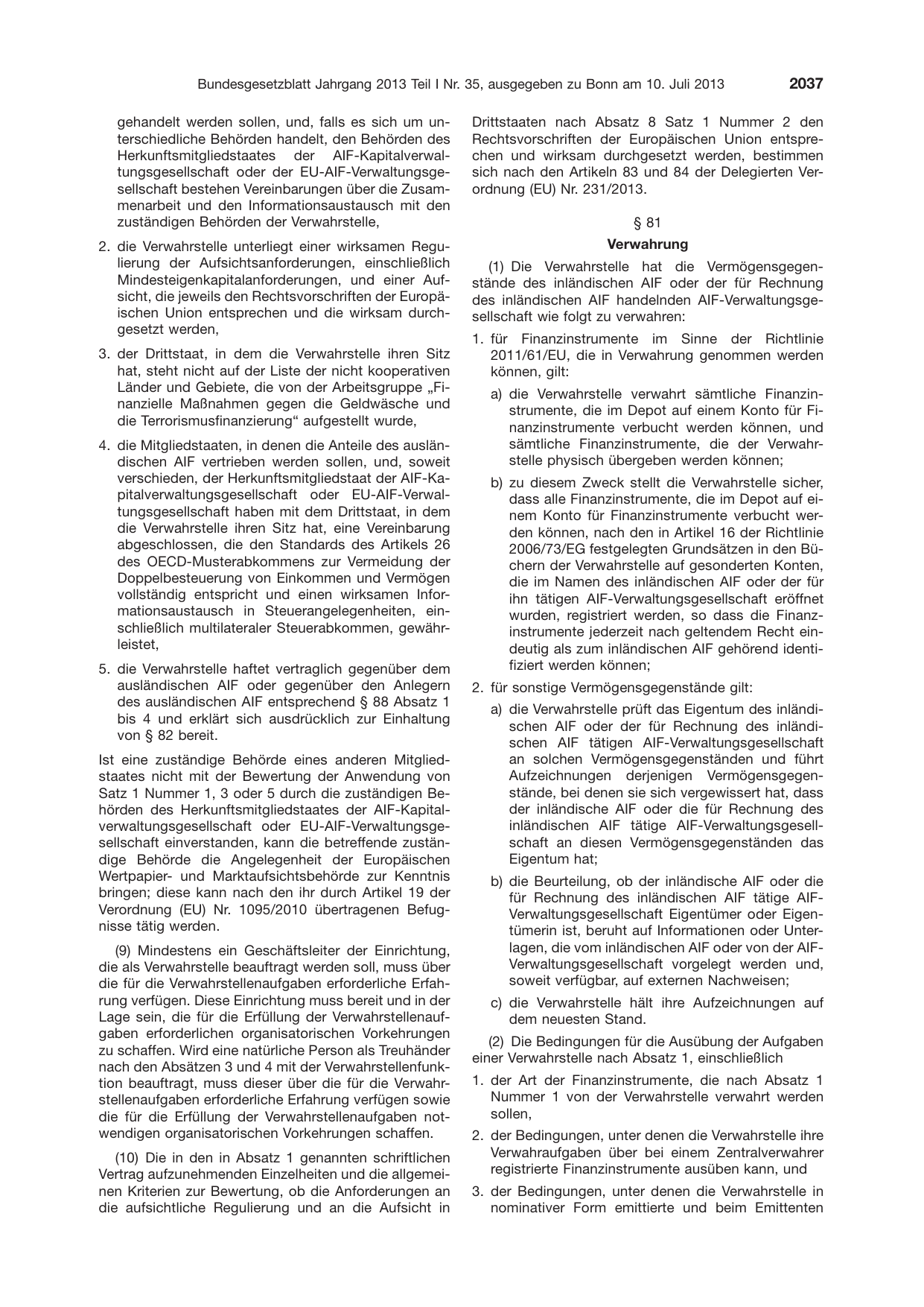 BGBl. 2013, Seite 2037 — Originalseite als Abbildung
