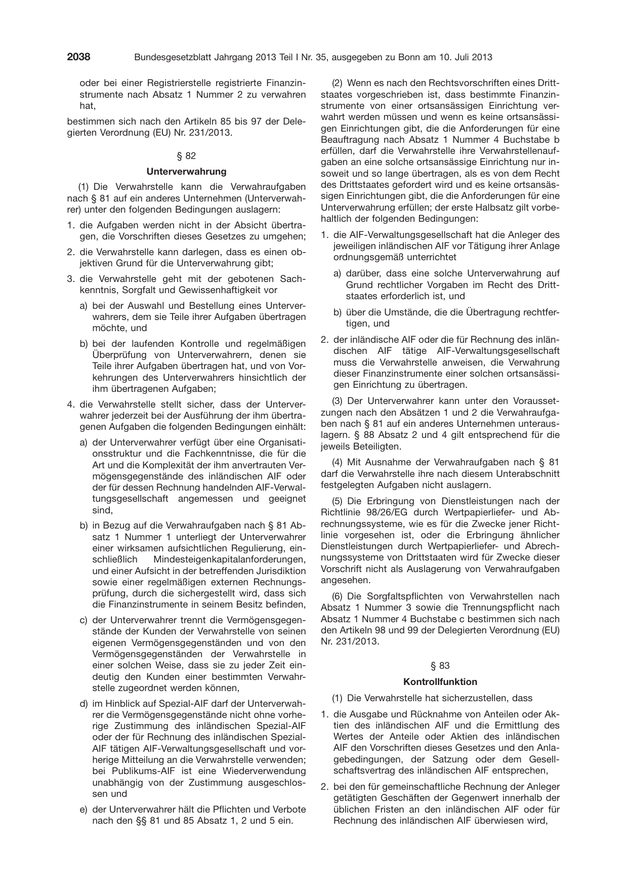 BGBl. 2013, Seite 2038 — Originalseite als Abbildung