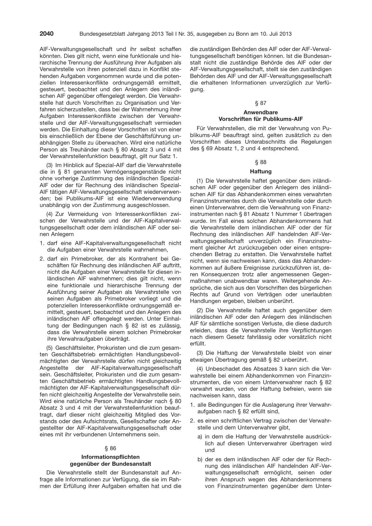 BGBl. 2013, Seite 2040 — Originalseite als Abbildung