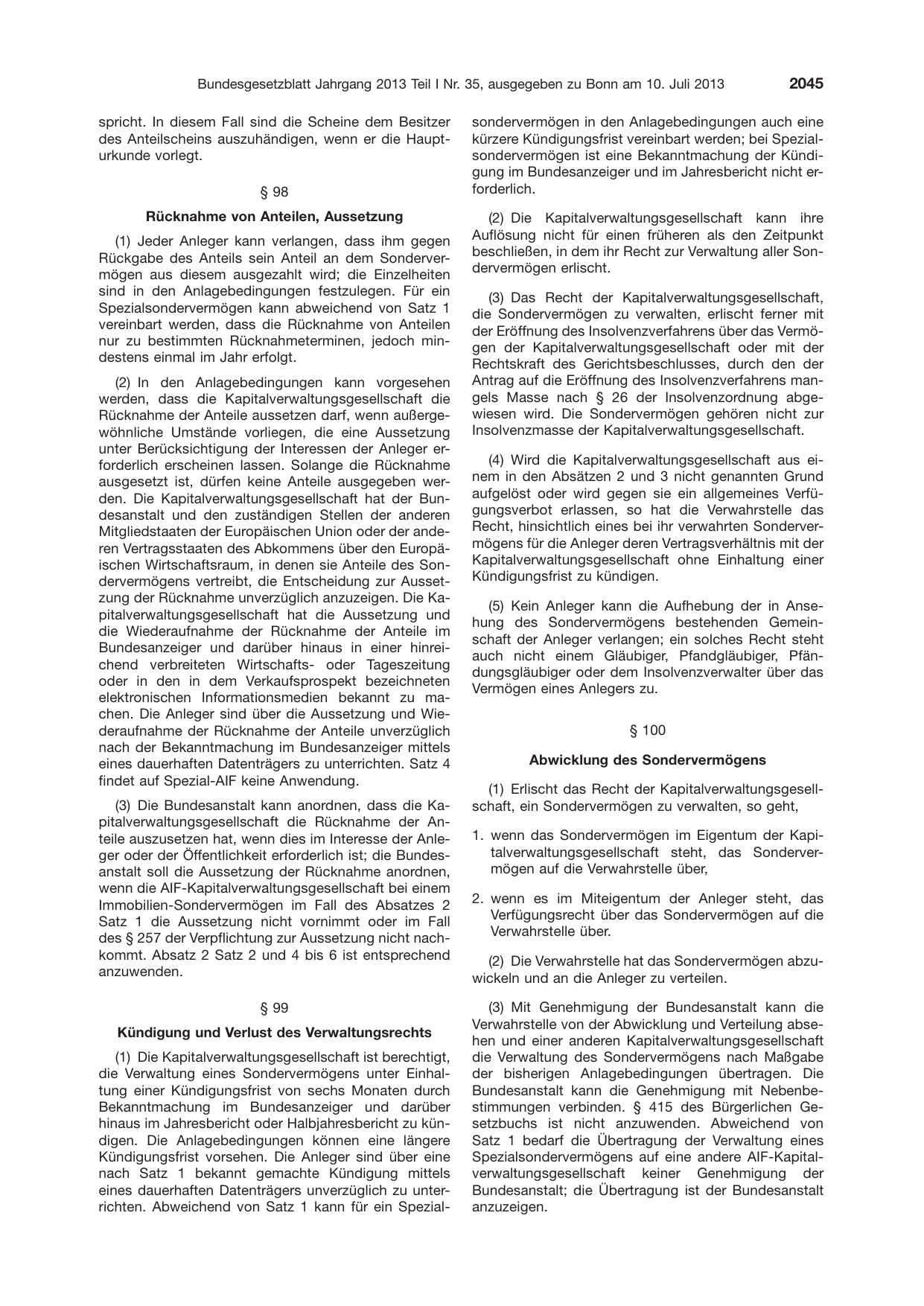 BGBl. 2013, Seite 2045 — Originalseite als Abbildung