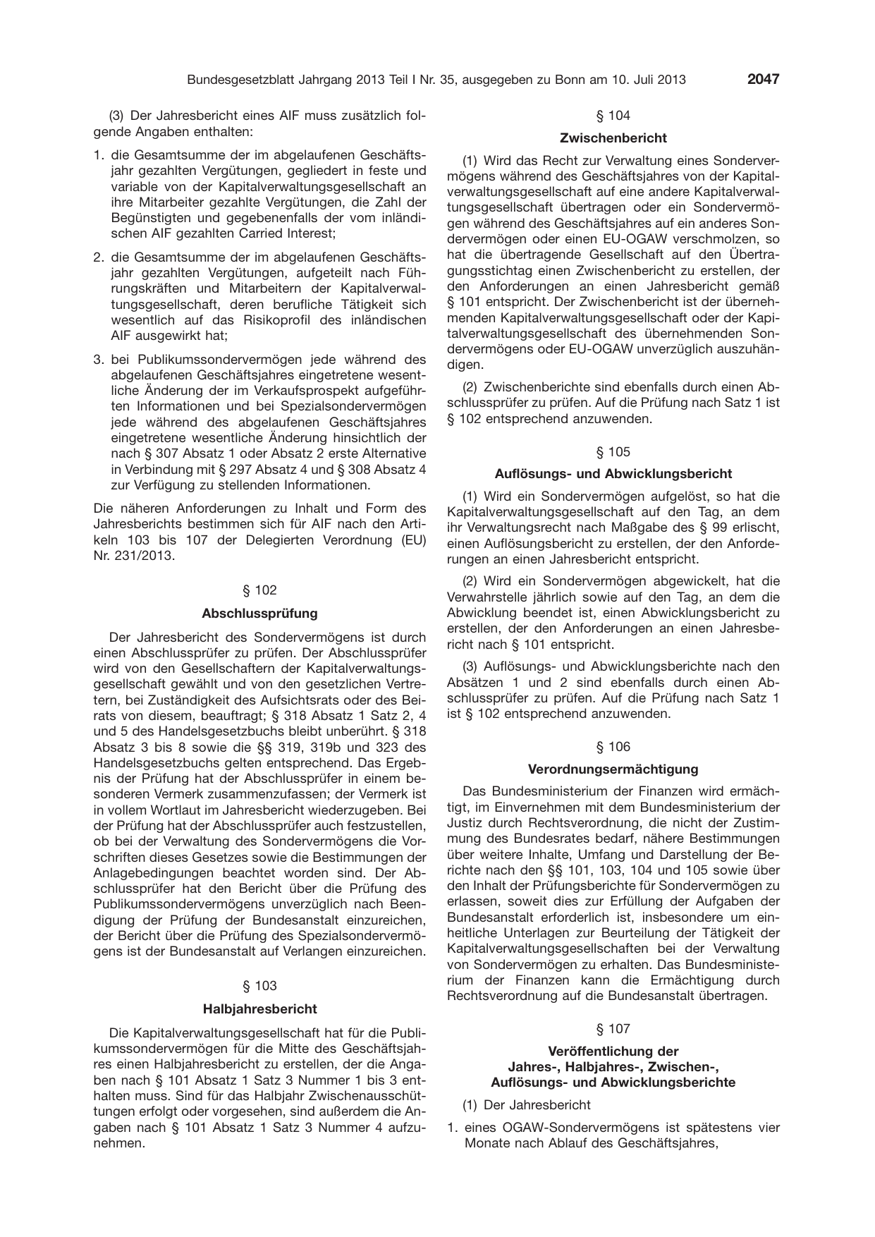 BGBl. 2013, Seite 2047 — Originalseite als Abbildung