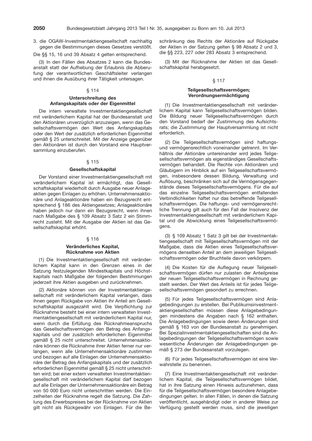 BGBl. 2013, Seite 2050 — Originalseite als Abbildung