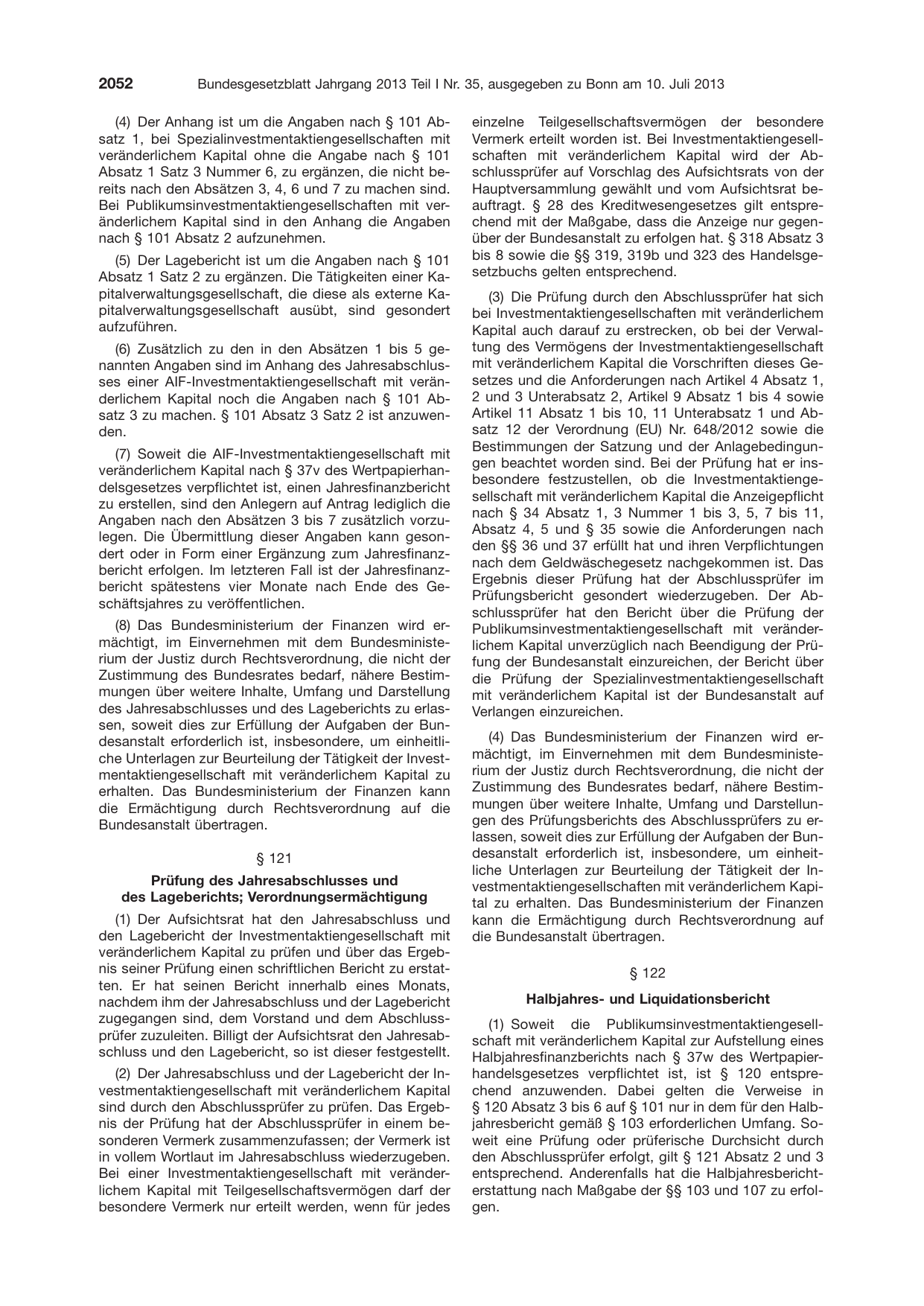 BGBl. 2013, Seite 2052 — Originalseite als Abbildung