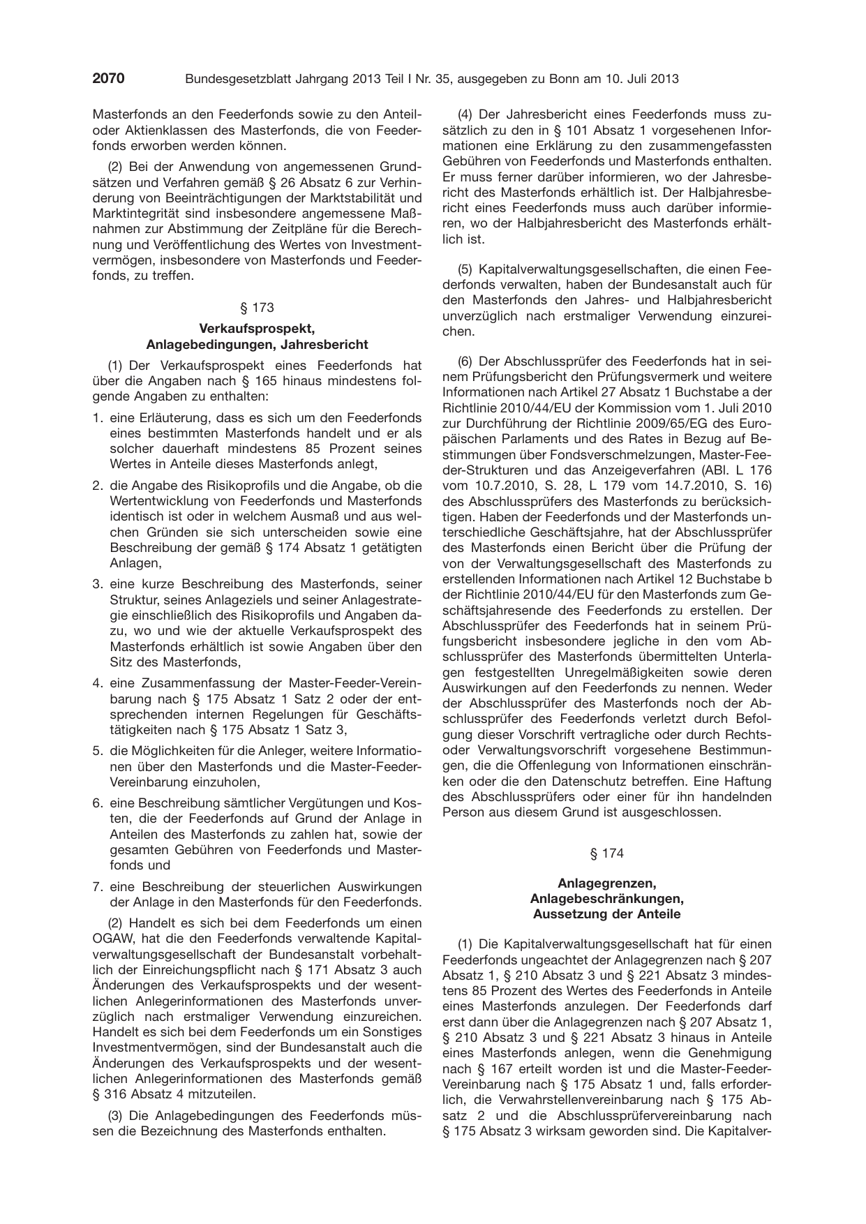 BGBl. 2013, Seite 2070 — Originalseite als Abbildung