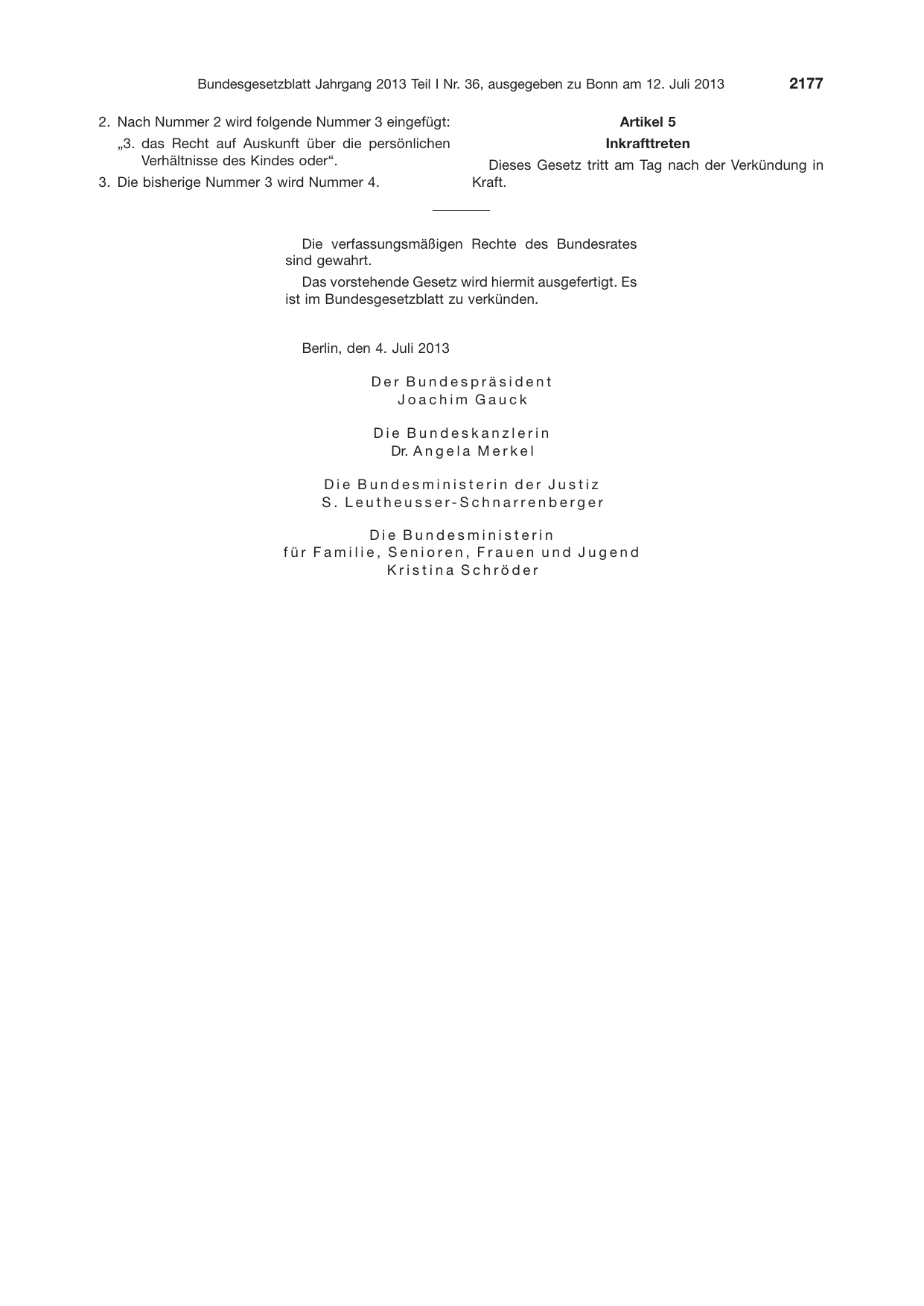 BGBl. 2013, Seite 2177 — Originalseite als Abbildung