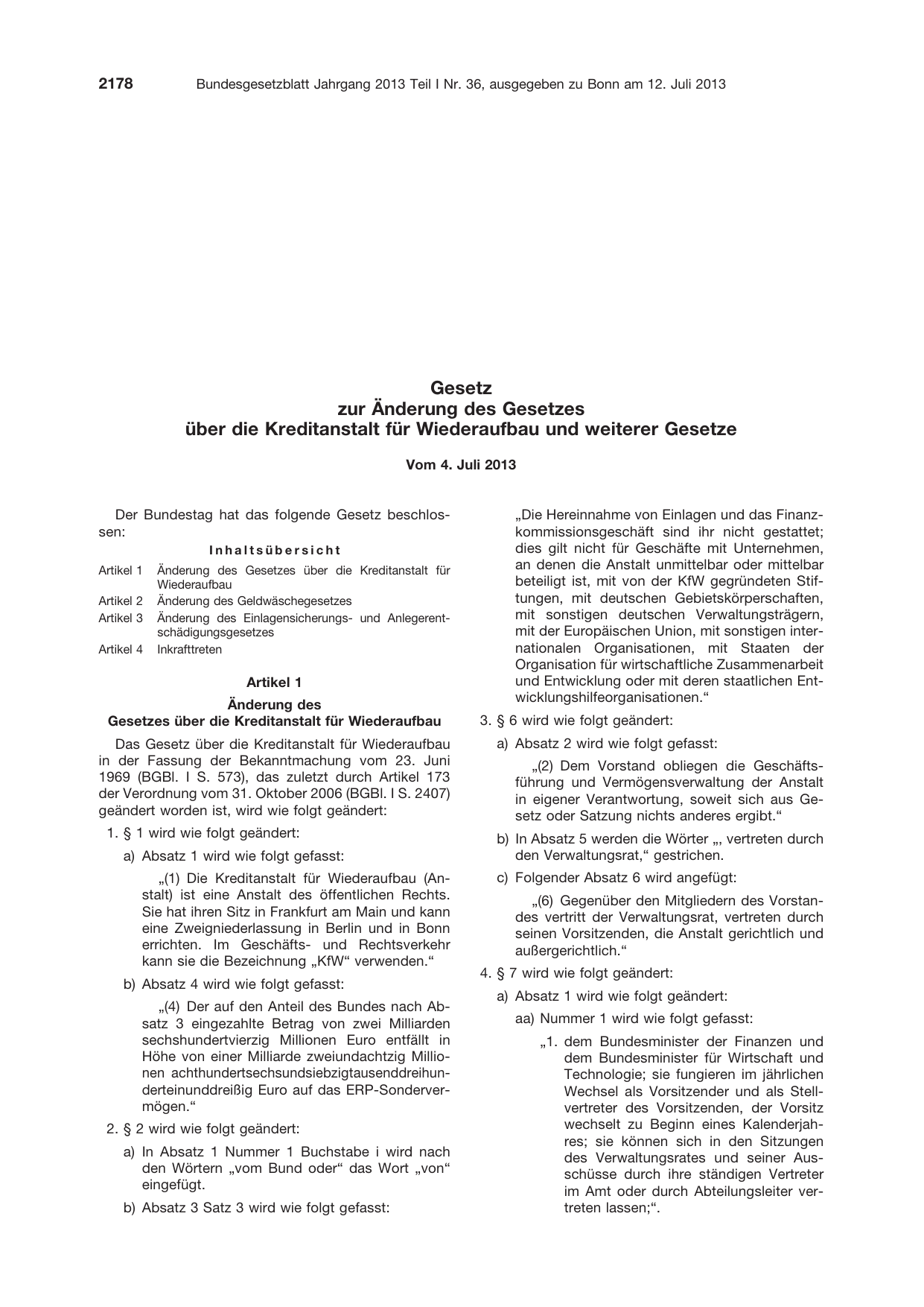 BGBl. 2013, Seite 2178 — Originalseite als Abbildung