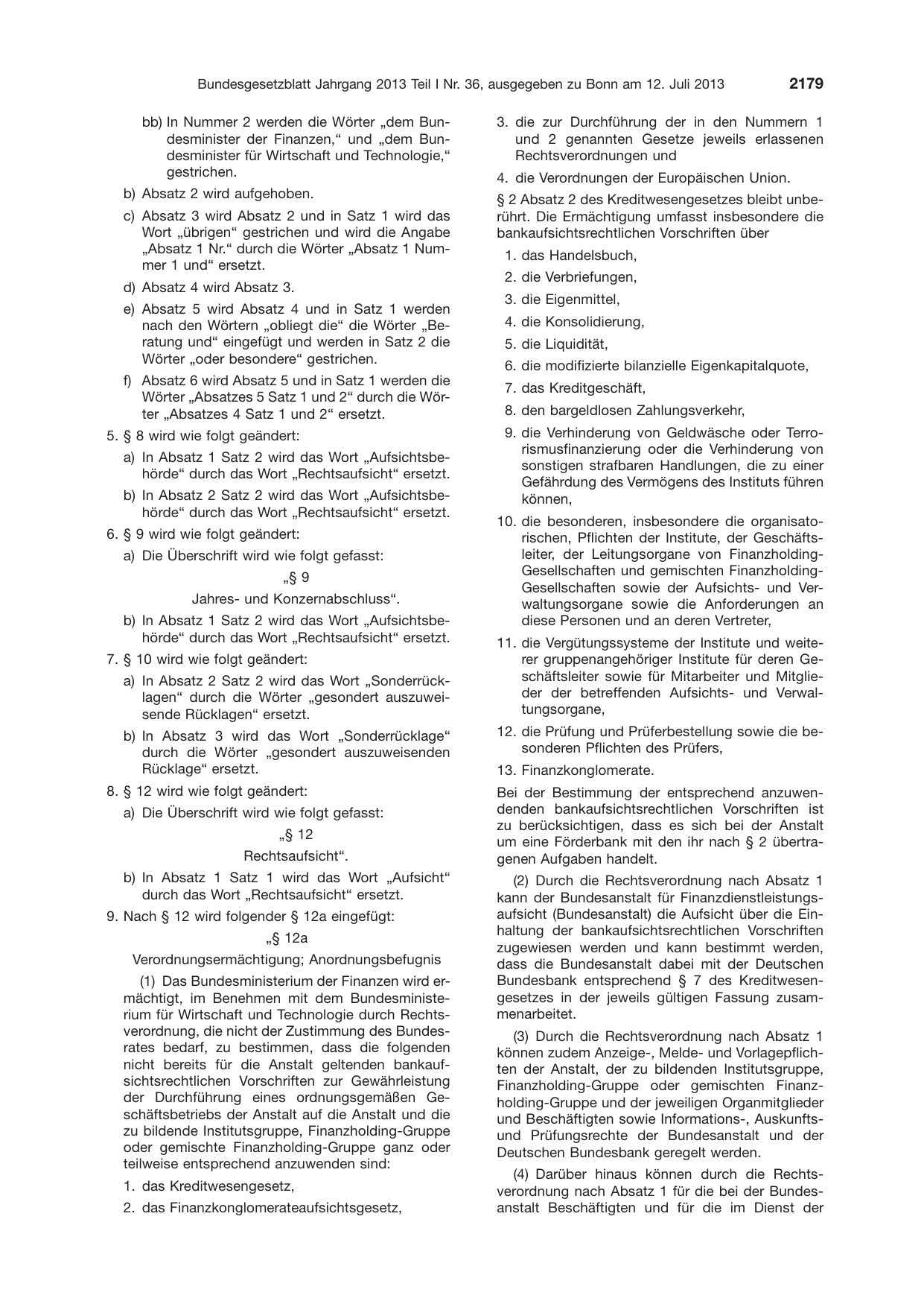 BGBl. 2013, Seite 2179 — Originalseite als Abbildung